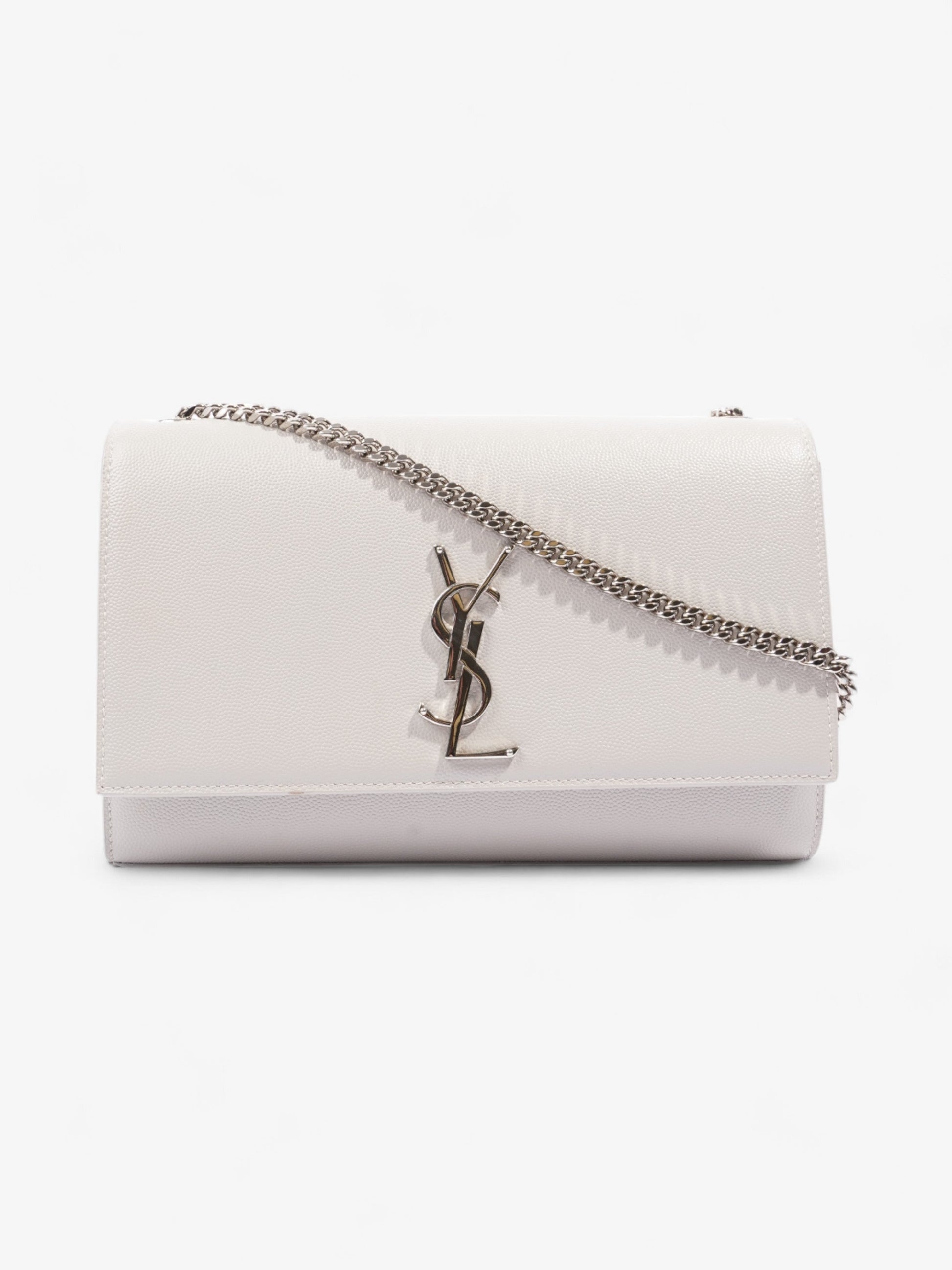 YSL Saint Laurent Kate Grey Grained Shoulder Bag Leather Gray Medium