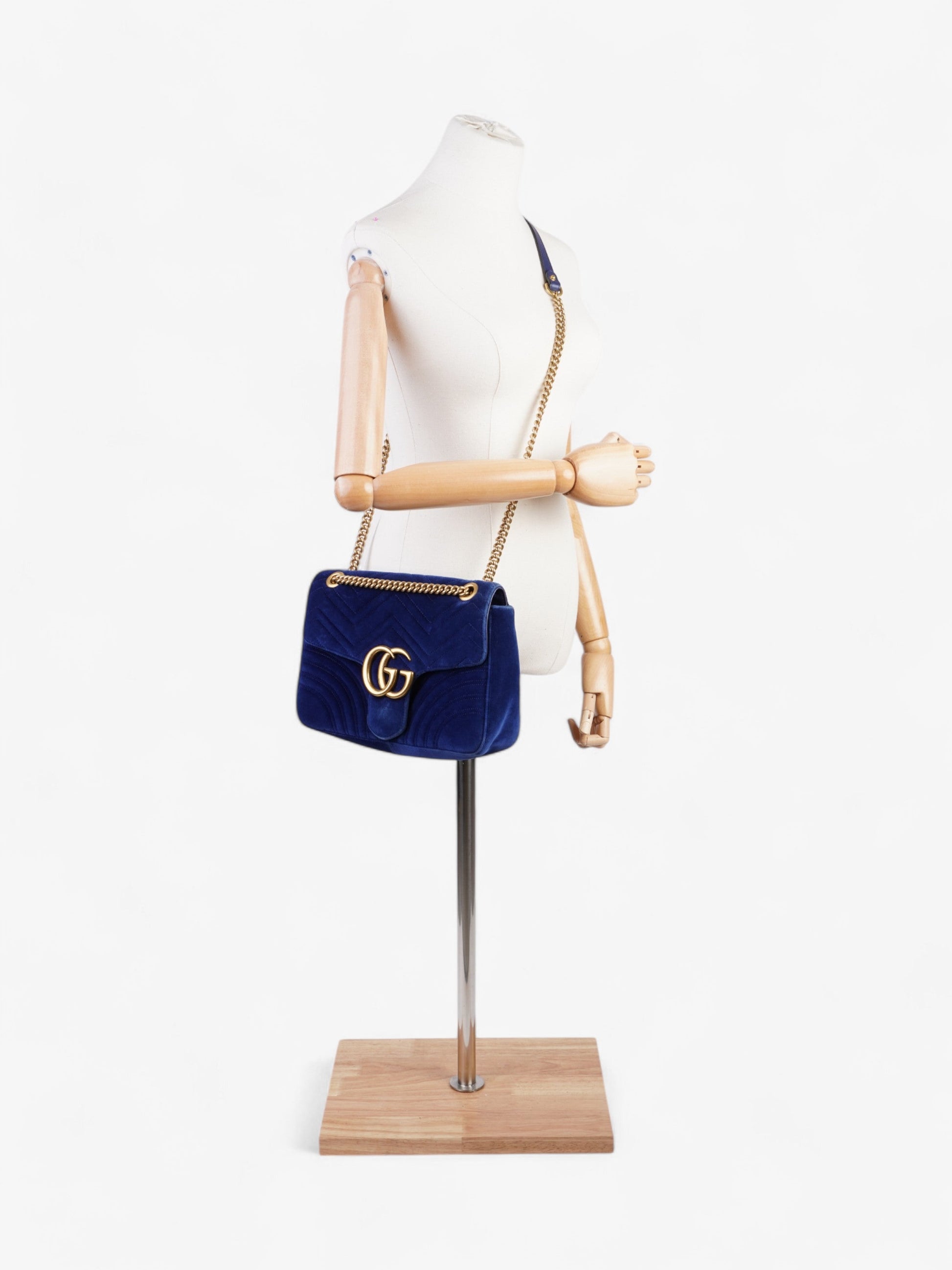 Gucci Marmont Royal Velvet Crossbody Bag Blue Large