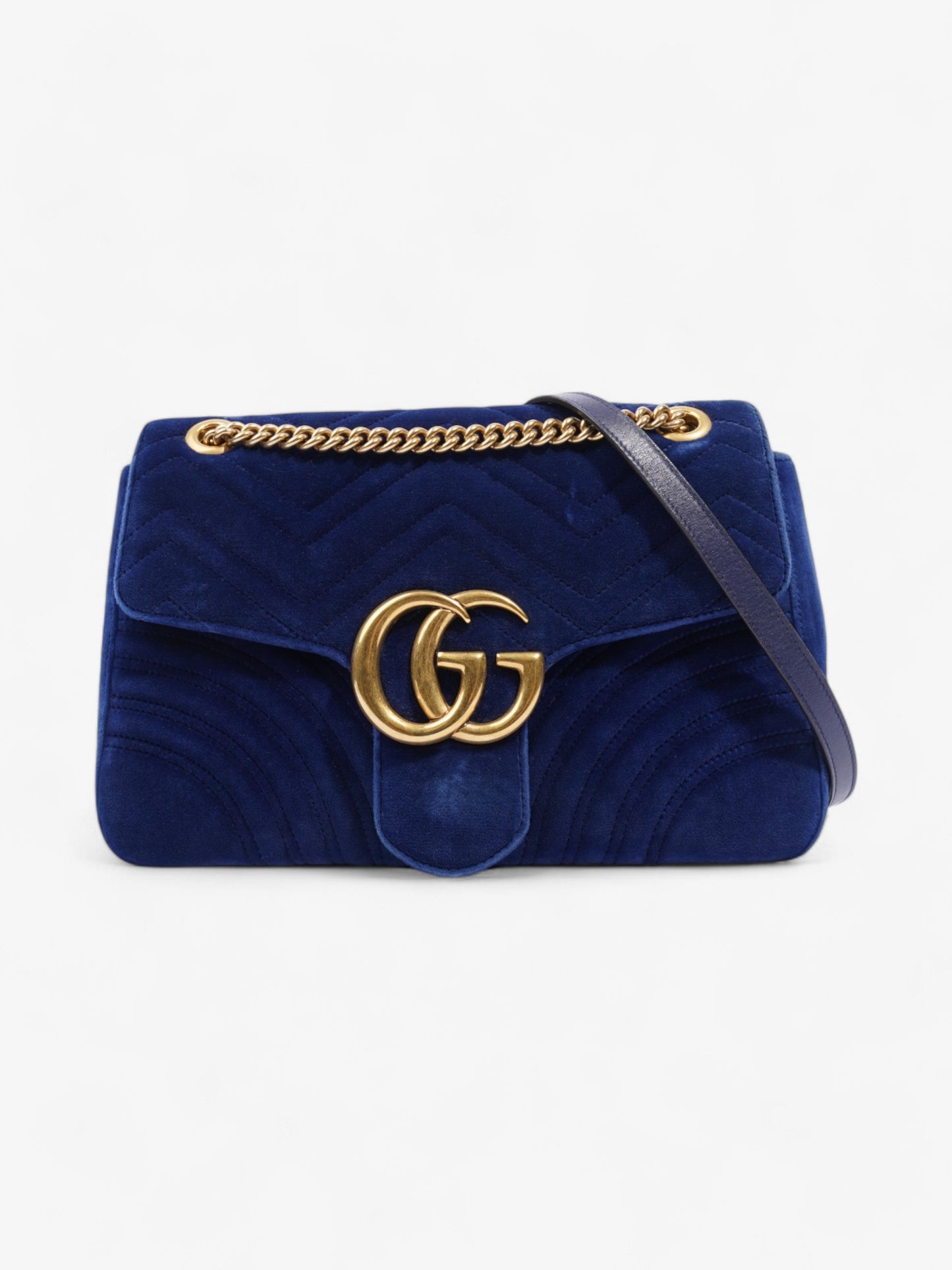 Gucci Marmont Royal Velvet Crossbody Bag Blue Large