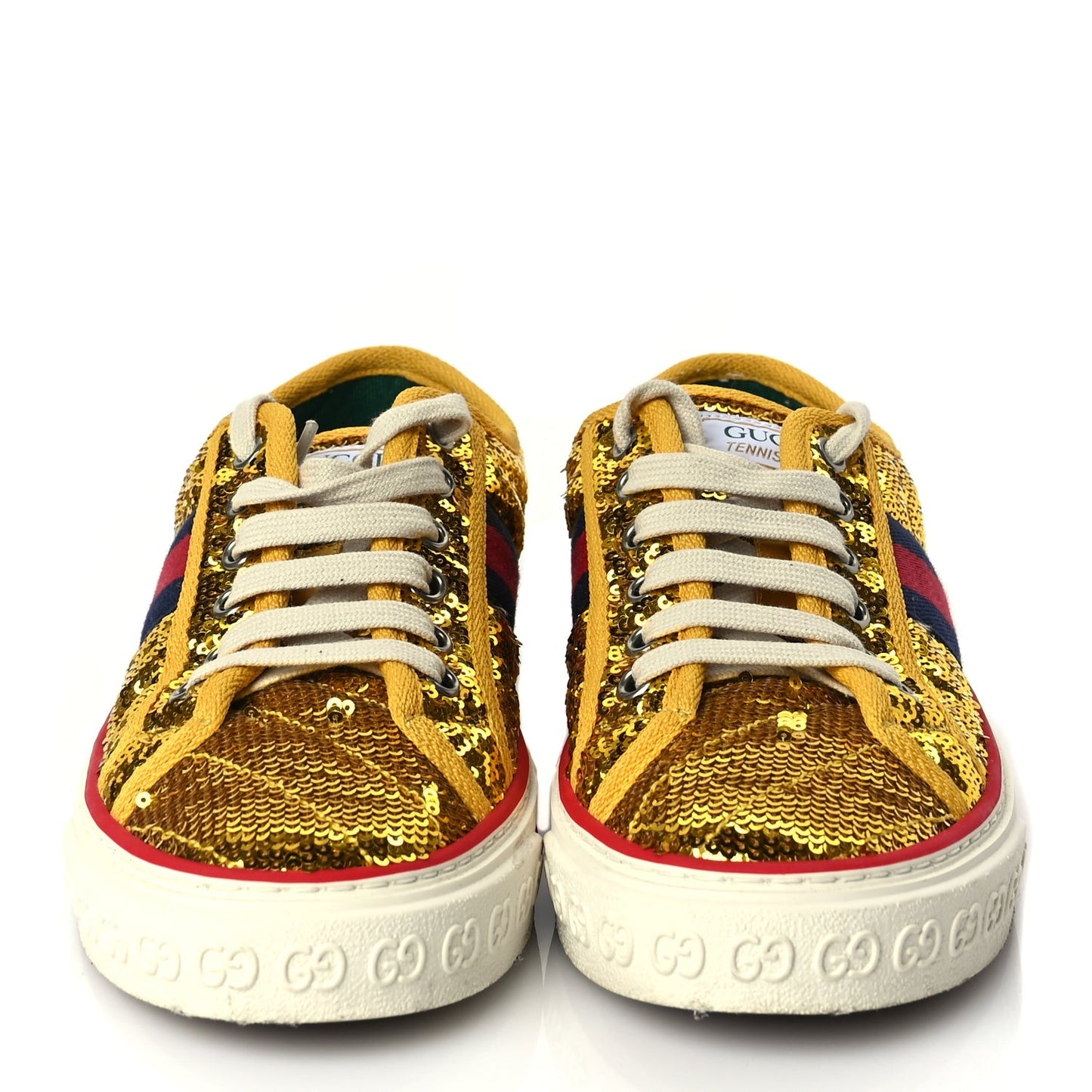 Gucci Sequin Web Matelasse Womens 1977 Tennis Sneakers 36 Gold Yellow