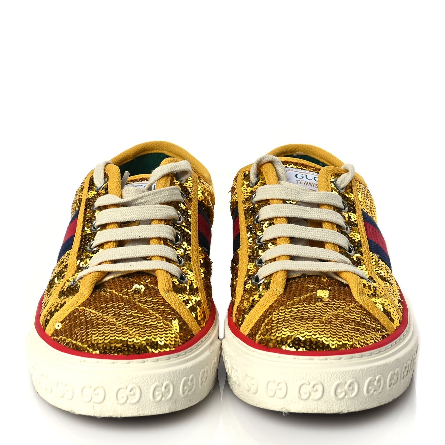 Gucci Sequin Web Matelasse Womens 1977 Tennis Sneakers 36 Gold Yellow