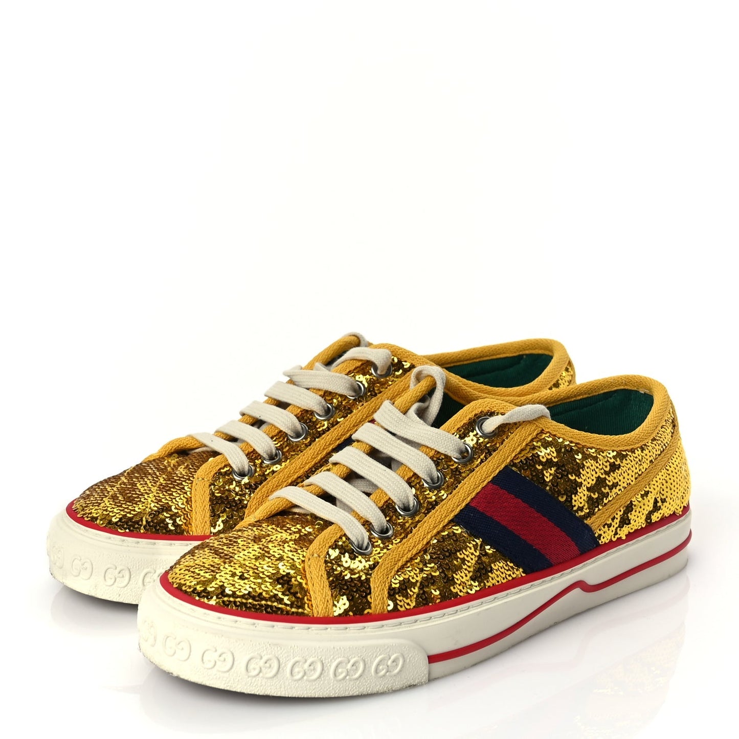 Gucci Sequin Web Matelasse Womens 1977 Tennis Sneakers 36 Gold Yellow