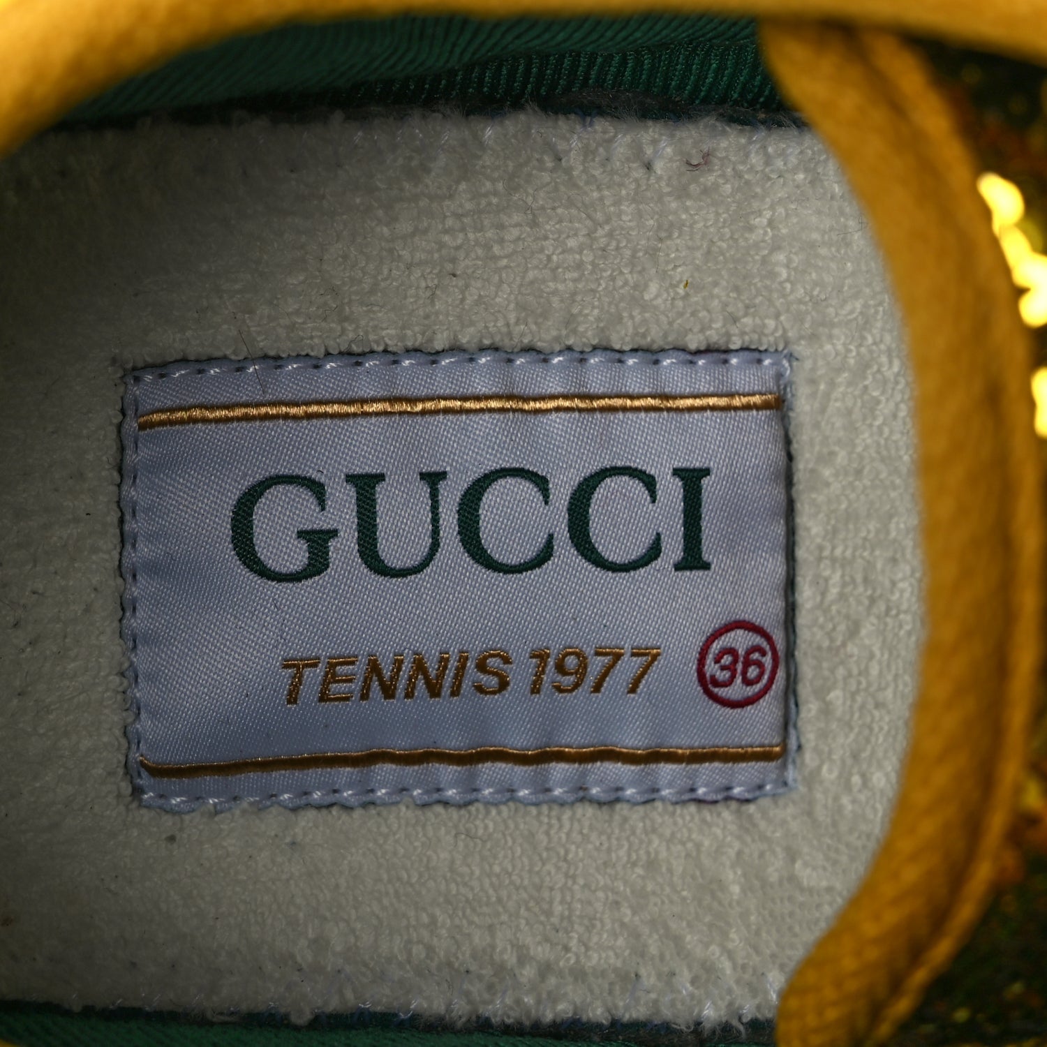 Gucci Sequin Web Matelasse Womens 1977 Tennis Sneakers 36 Gold Yellow