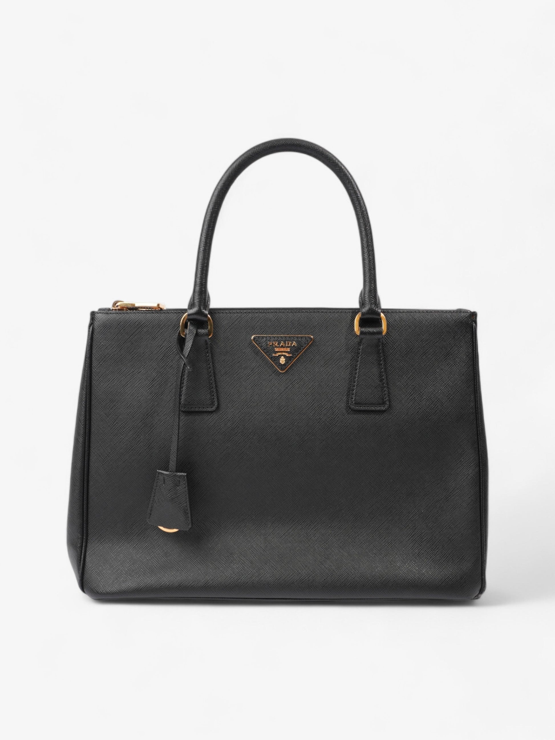 Prada Galleria Double Tote Leather Saffiano Black Tote Bag Black Saffiano Leather