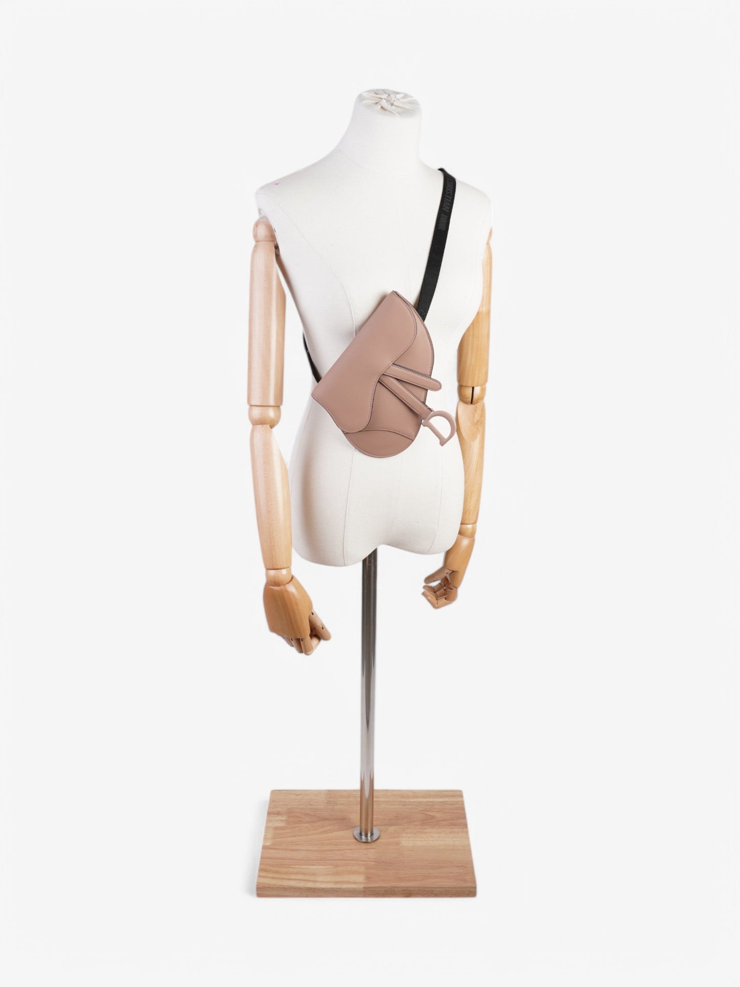Dior Christian Saddle Belt Bag Rose Calfskin Leather Black Pink