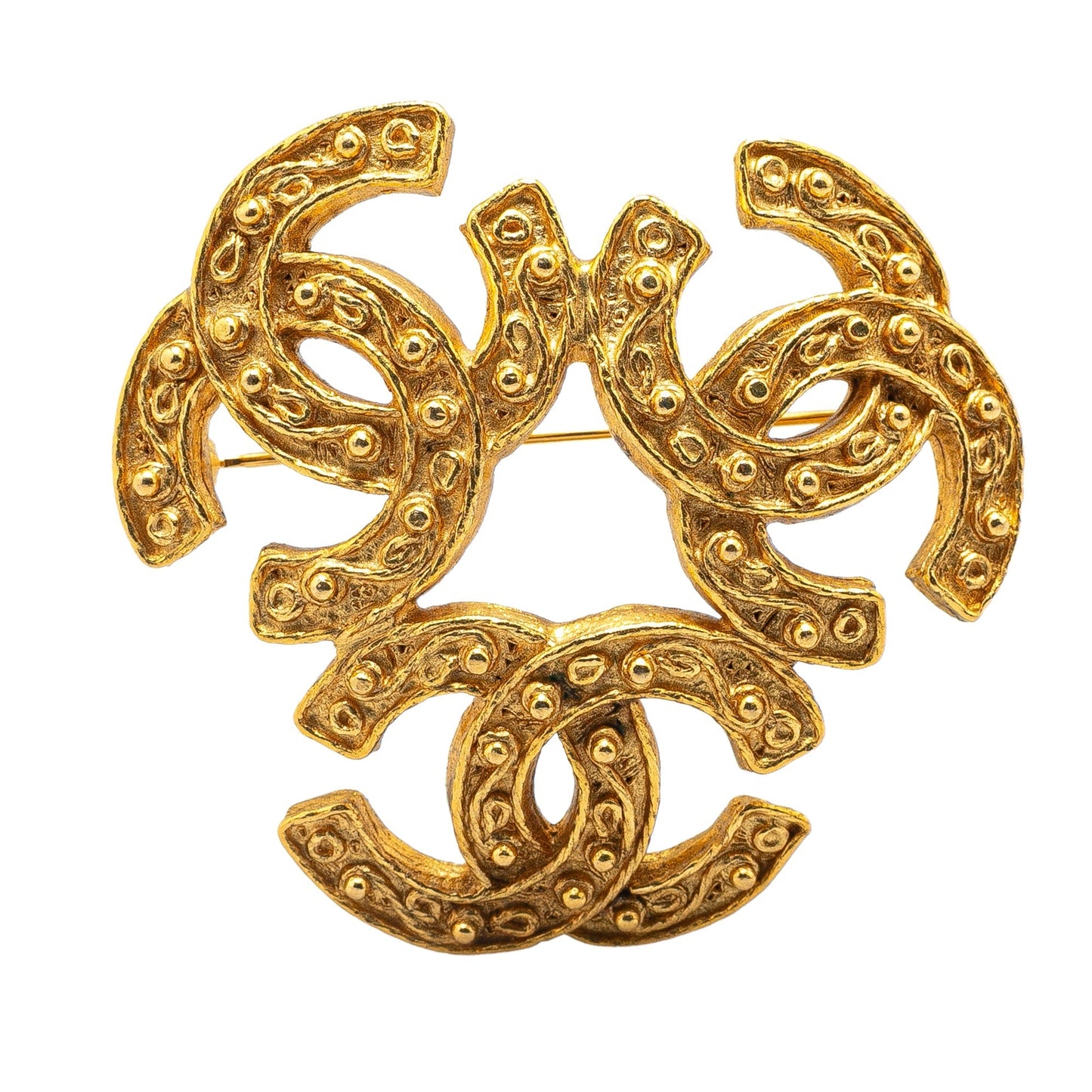 Gold Chanel Gold Plated Triple CC Brooch