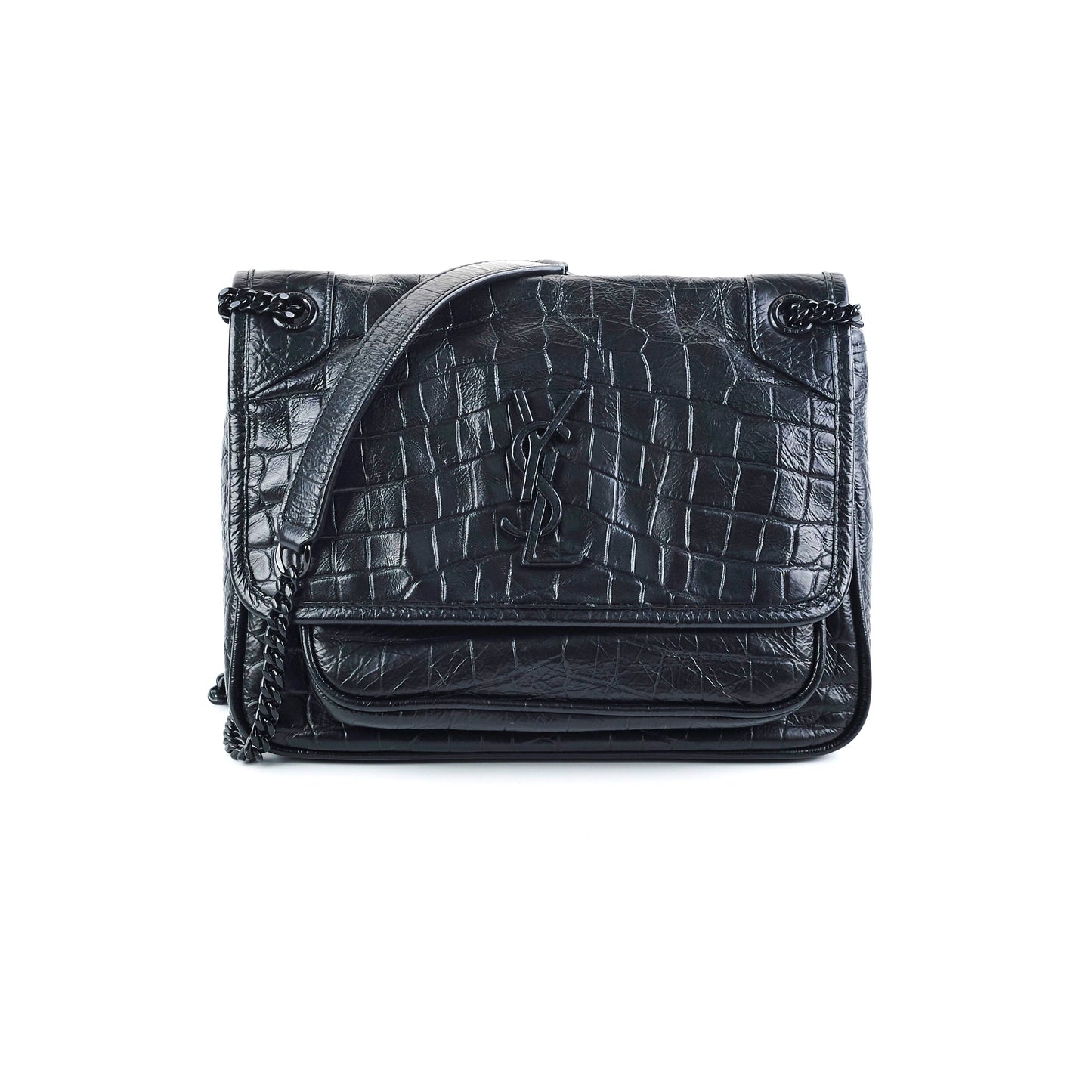 YSL Saint Laurent Niki Croc Shoulder Bag Baby Embossed