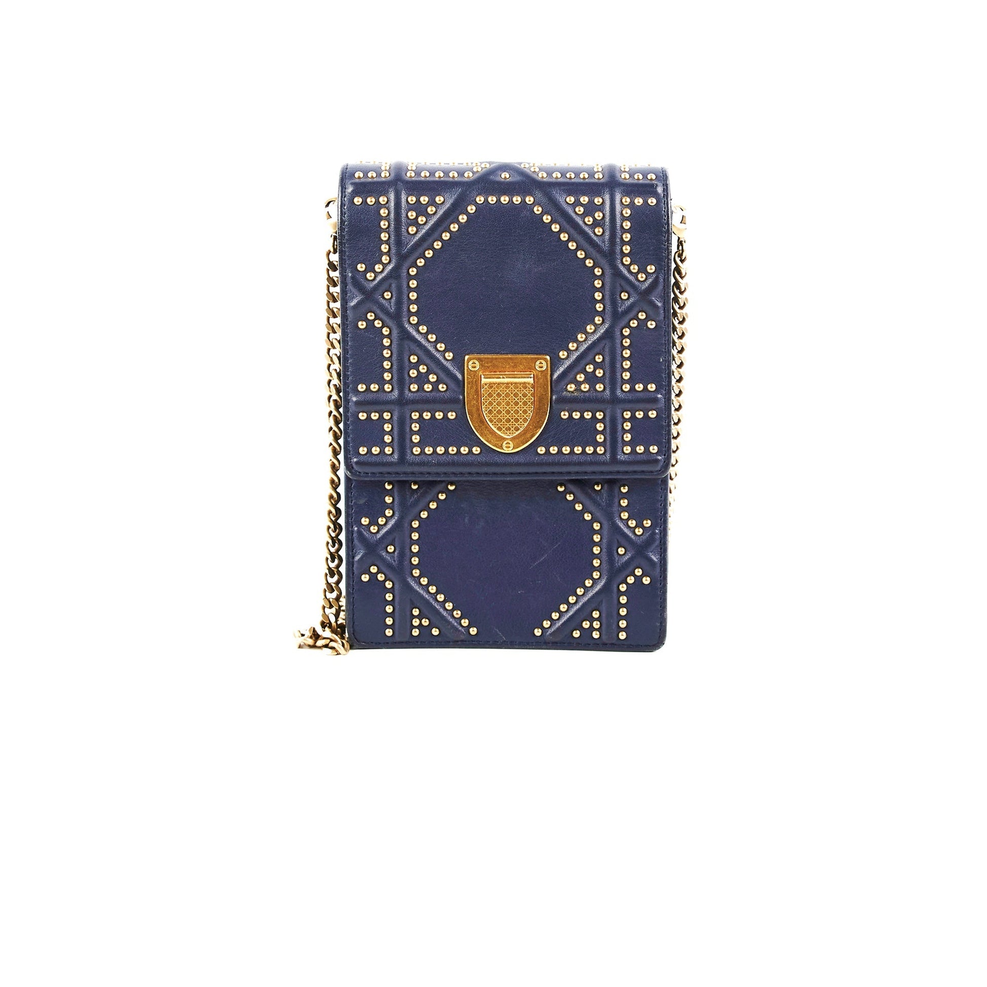 Dior Christian Vertical ama Studded Crossbody Bag Navy