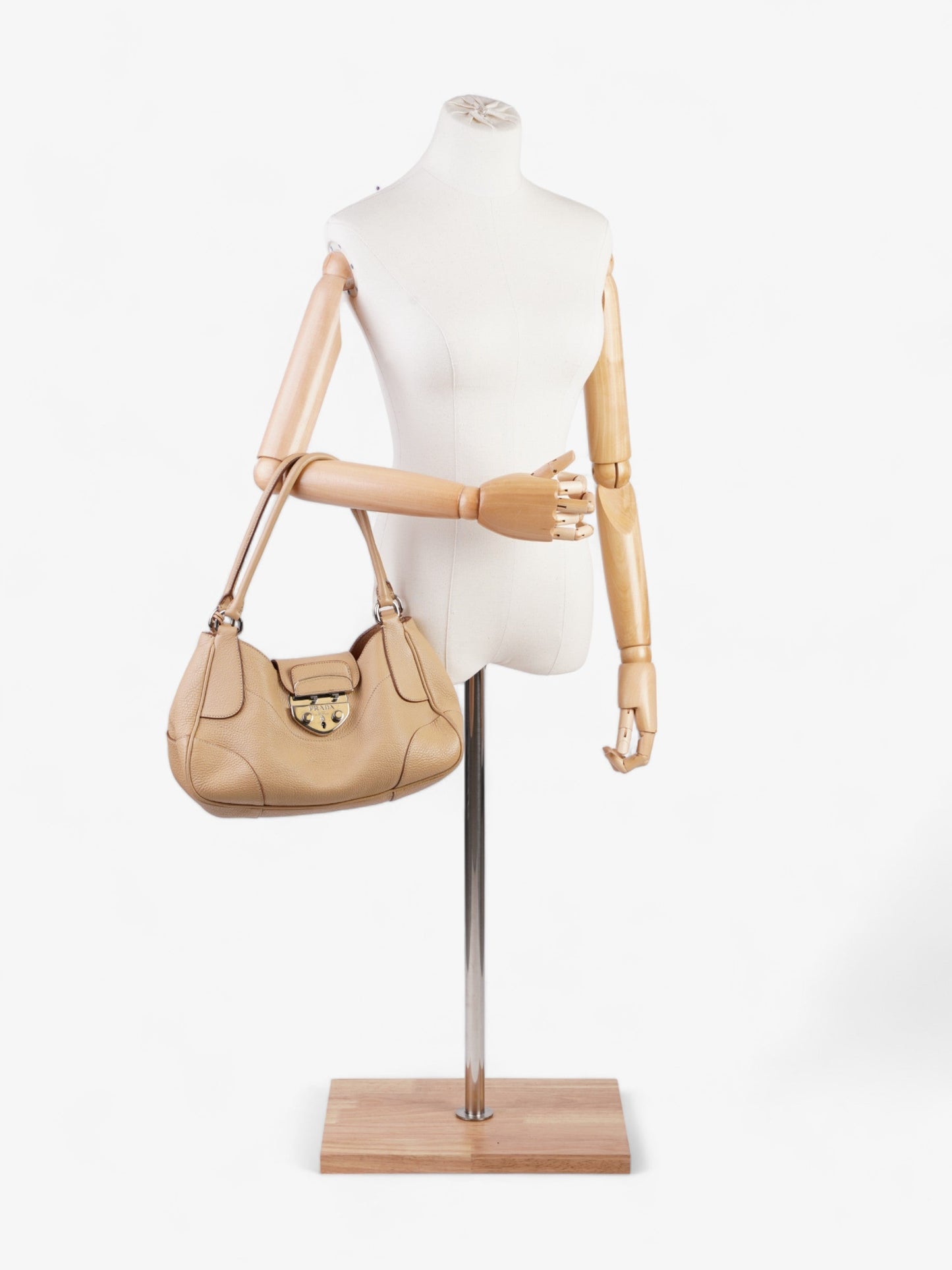 Prada Buckle Shoulder Bag Leather Beige Flap