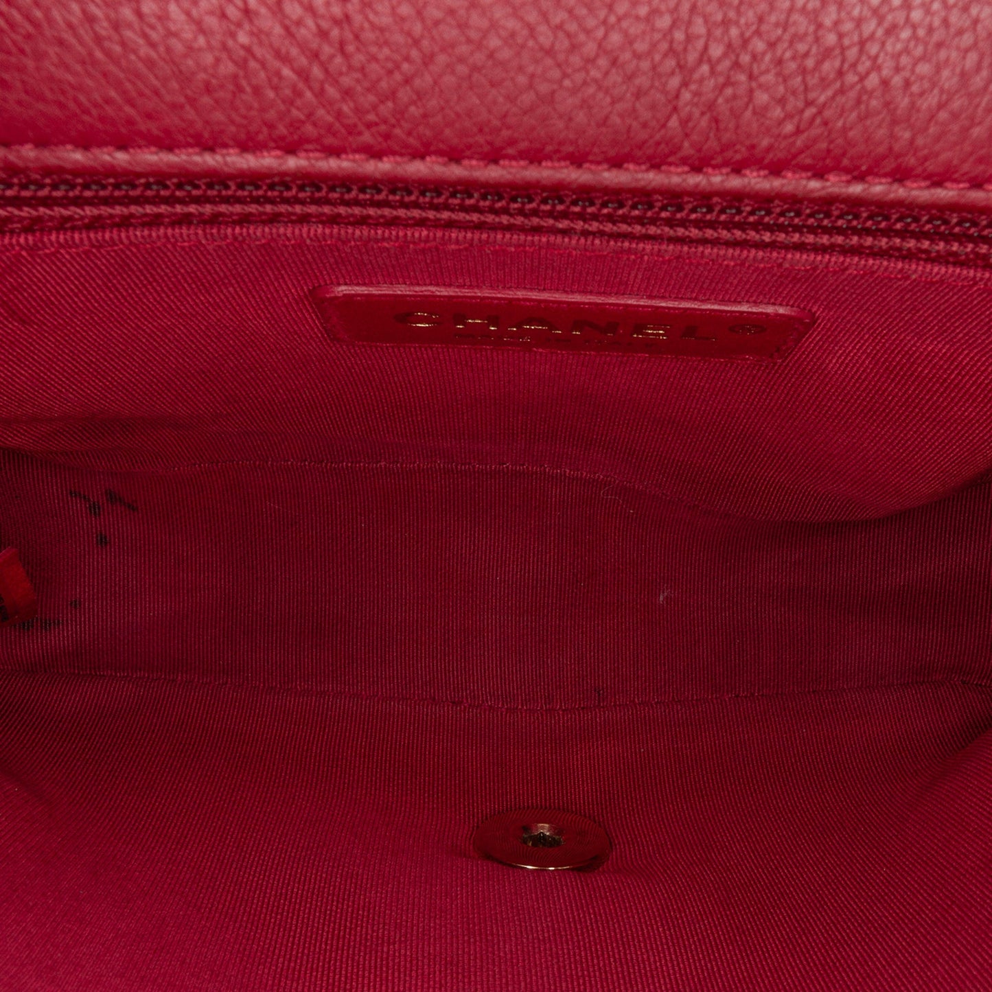 Red Chanel Small Quilted Caviar Studded Chain Handle Flap Satchel