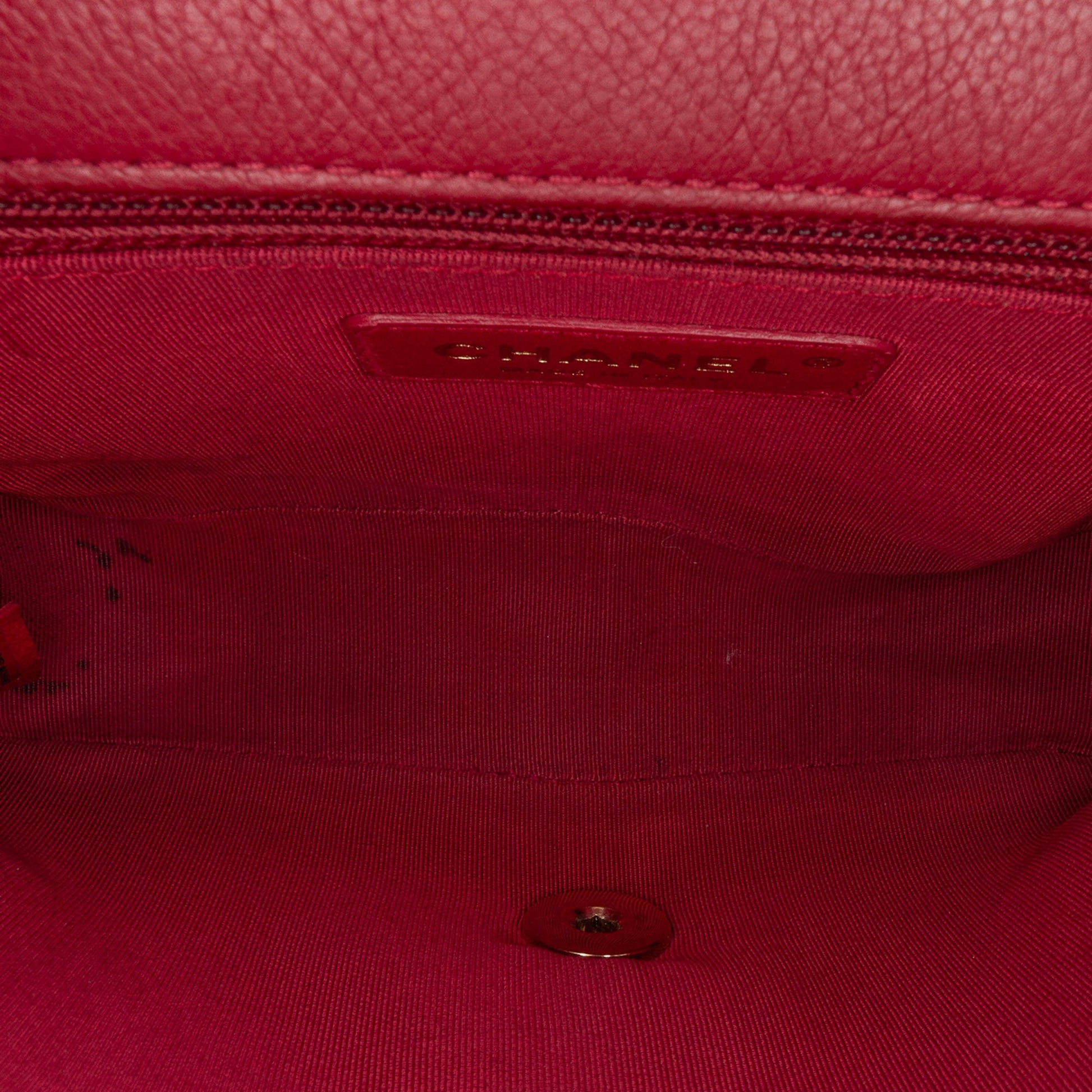 Red Chanel Small Quilted Caviar Studded Chain Handle Flap Satchel