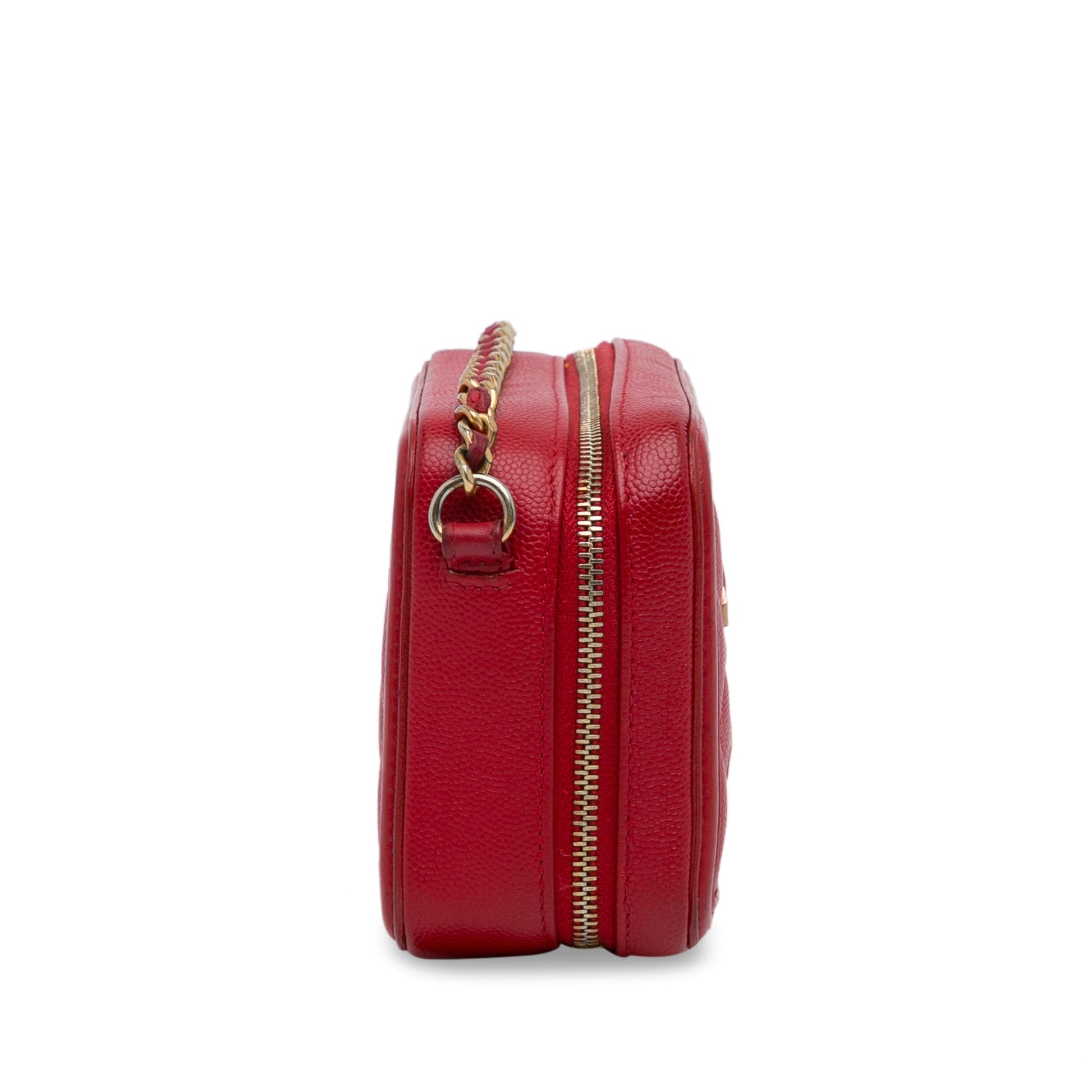 Red Chanel Mini Caviar CC Filigree Vanity Case Satchel