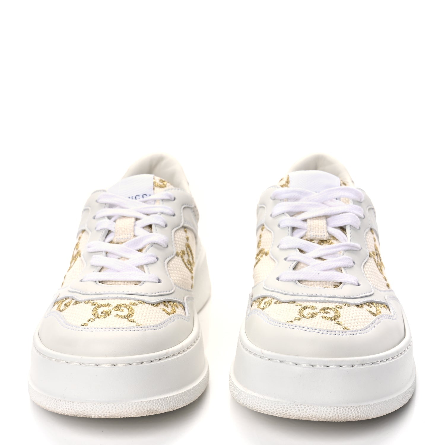 Gucci Dali Soft Calfskin GG Tennis Embossed Perforated Womens Platform 55mm Sneakers White Gold