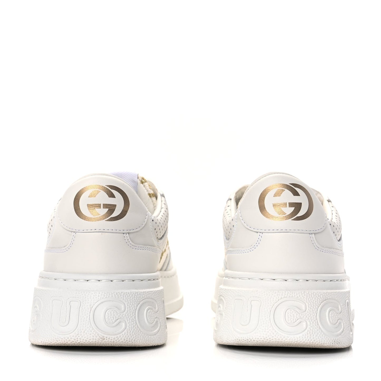 Gucci Dali Soft Calfskin GG Tennis Embossed Perforated Womens Platform 55mm Sneakers White Gold