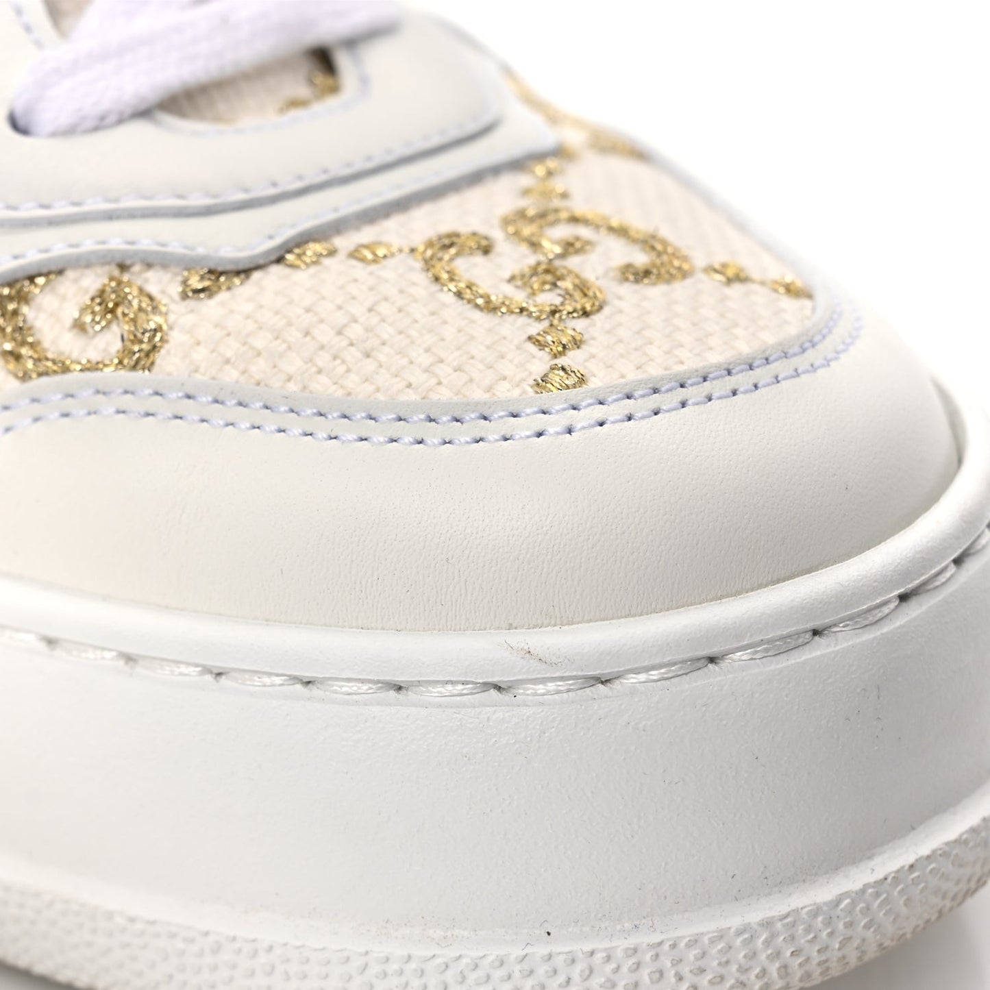 Gucci Dali Soft Calfskin GG Tennis Embossed Perforated Womens Platform 55mm Sneakers White Gold