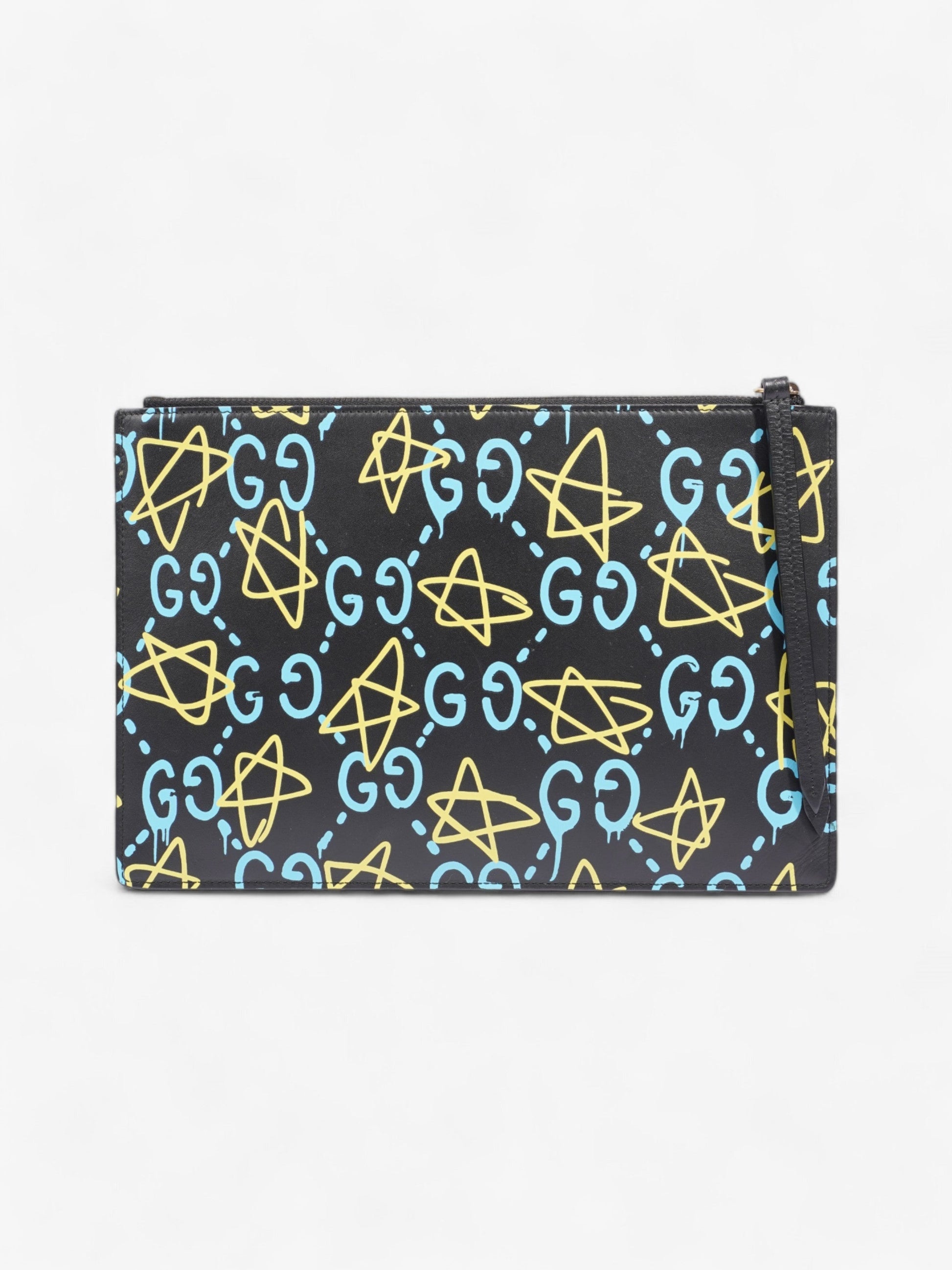 Gucci Ghost Clutch Yellow Calfskin Leather Black Clutch Bag