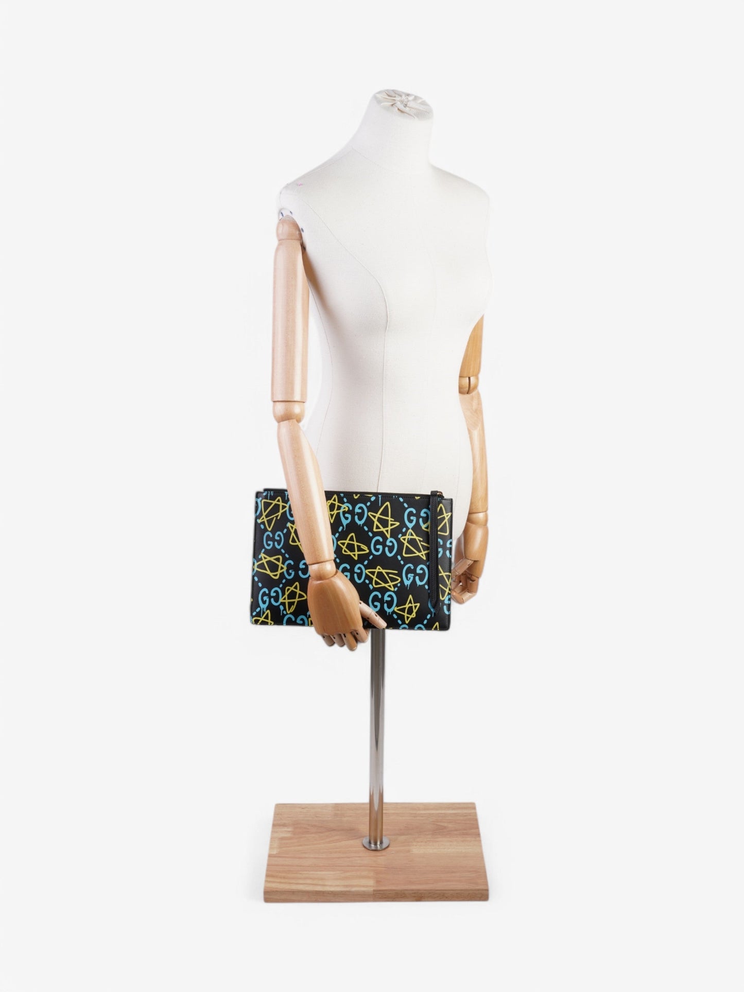 Gucci Ghost Clutch Yellow Calfskin Leather Black Clutch Bag