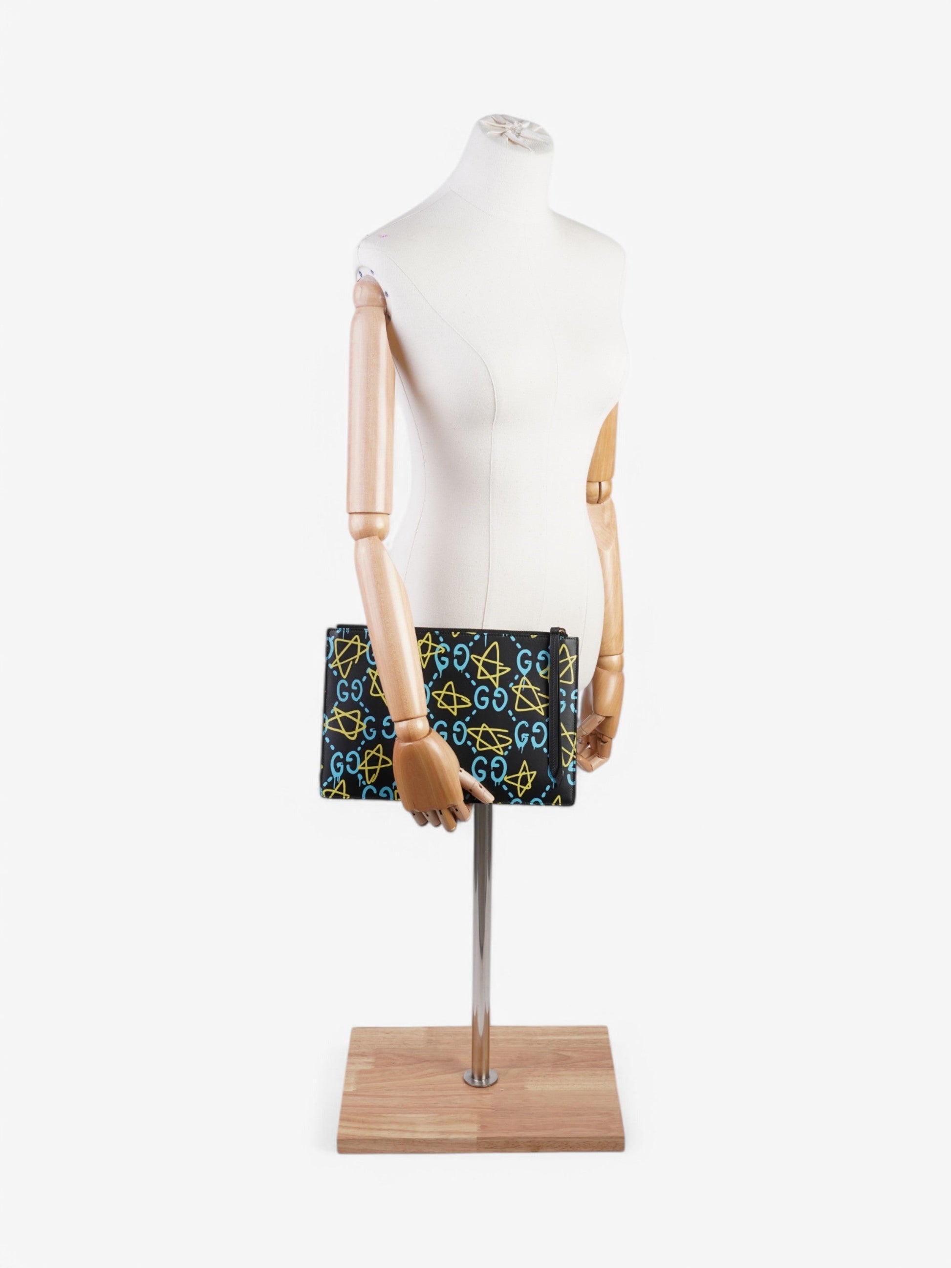 Gucci Ghost Clutch Yellow Calfskin Leather Black Clutch Bag