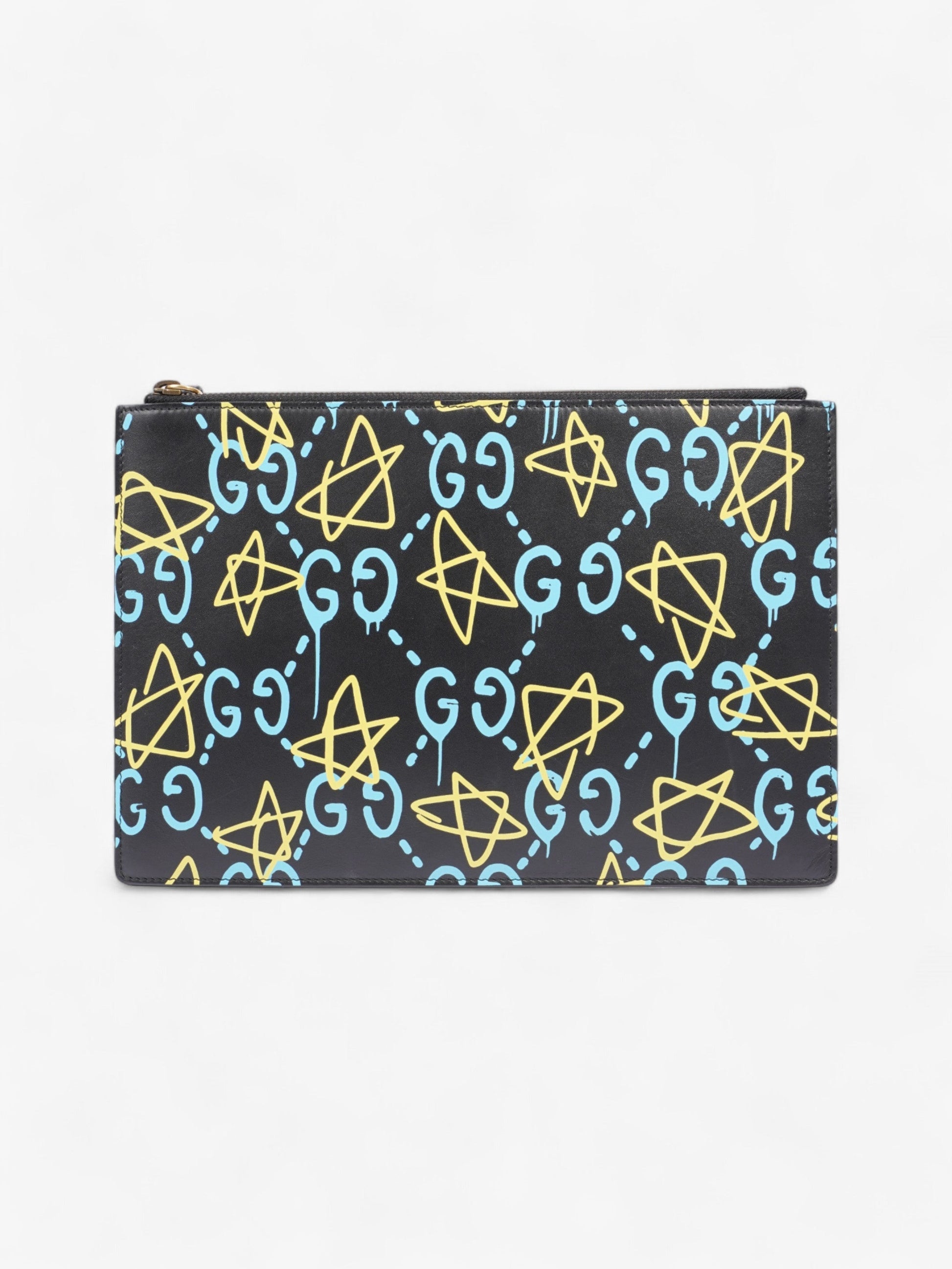 Gucci Ghost Clutch Yellow Calfskin Leather Black Clutch Bag