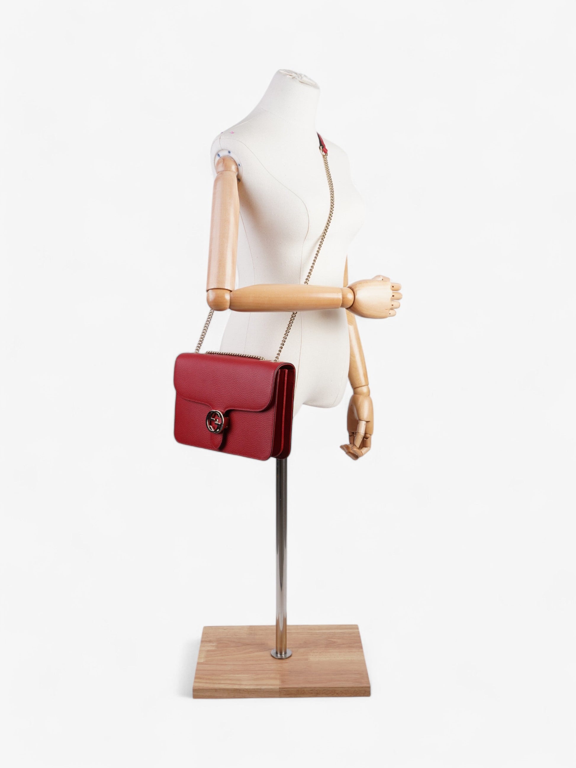 Gucci Dollar Interlocking Calfskin Crossbody Bag Leather Red Medium 1