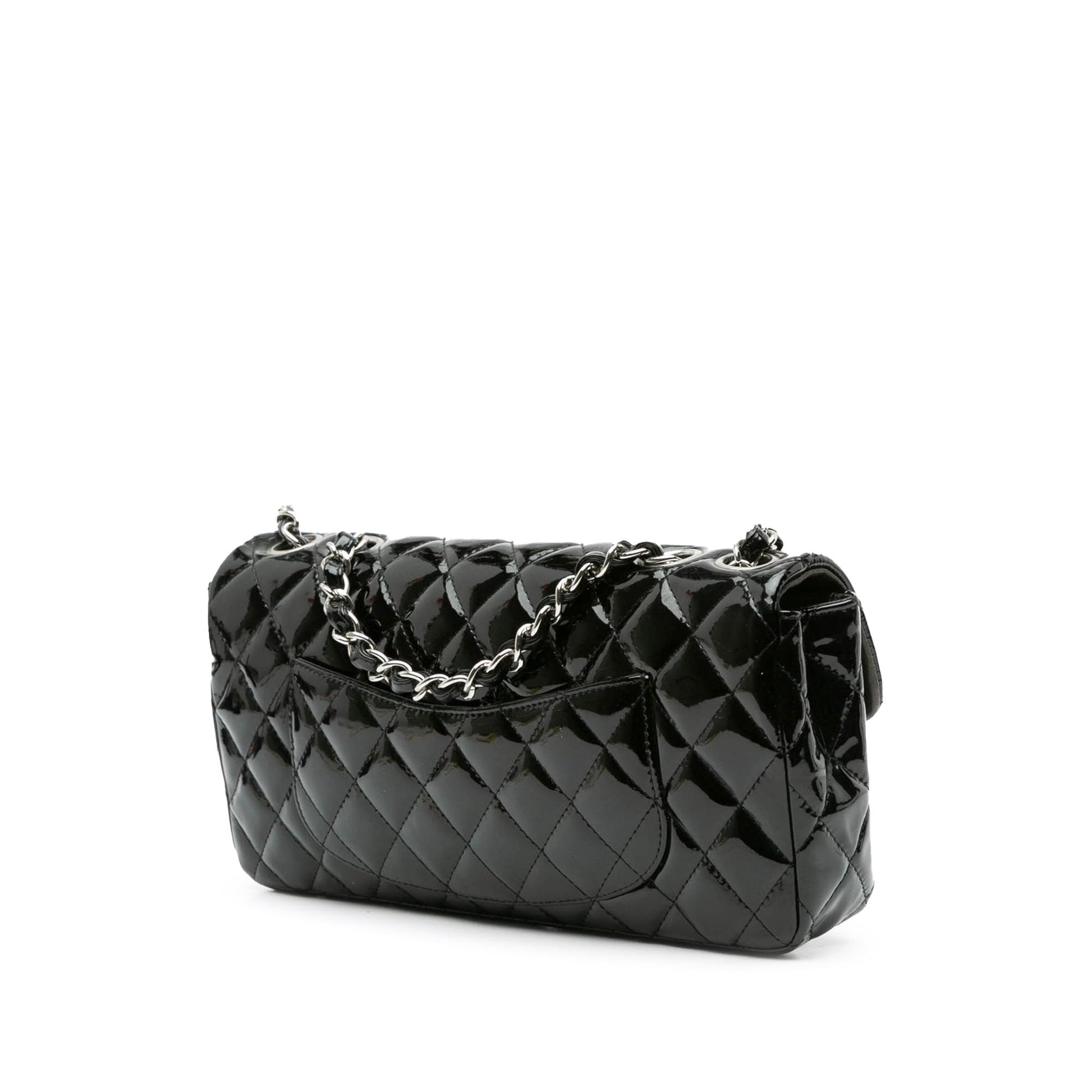 Black Chanel Classic Patent East West Single Flap Shoulder Bag