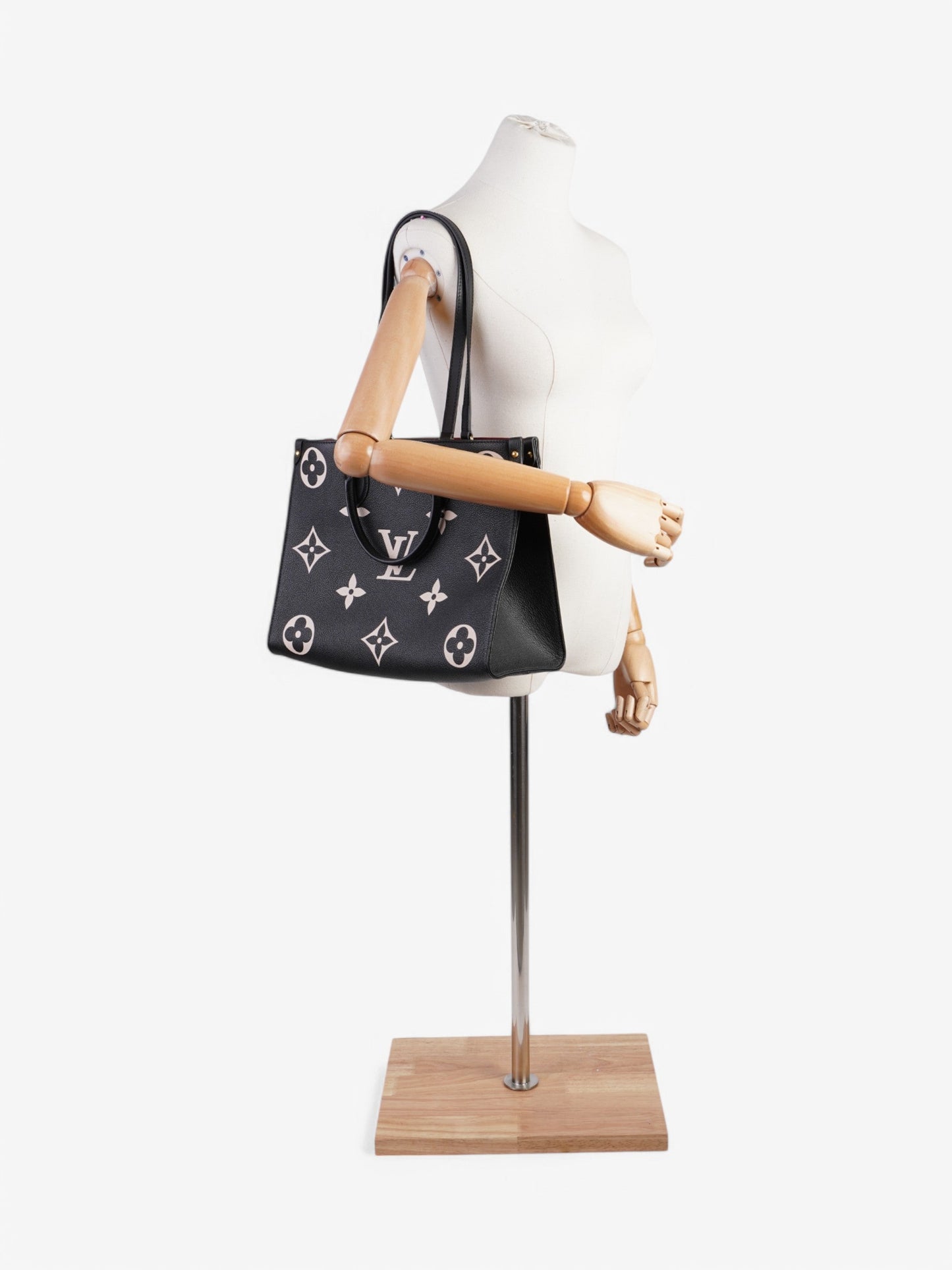 Louis Vuitton Onthego Leather Black Beige Tote Bag