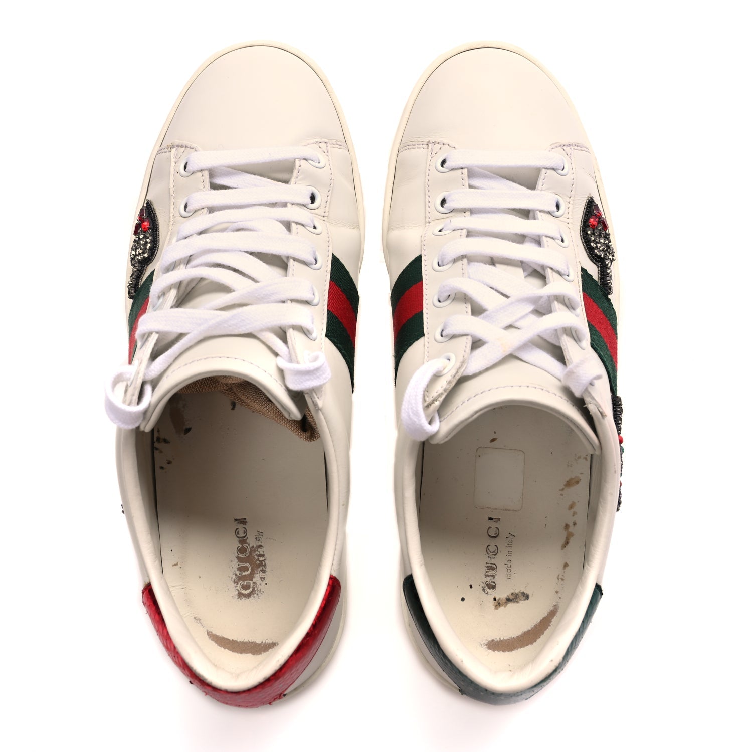 Gucci Calfskin Web Studded Womens Arrow Ace Sneakers 39 White
