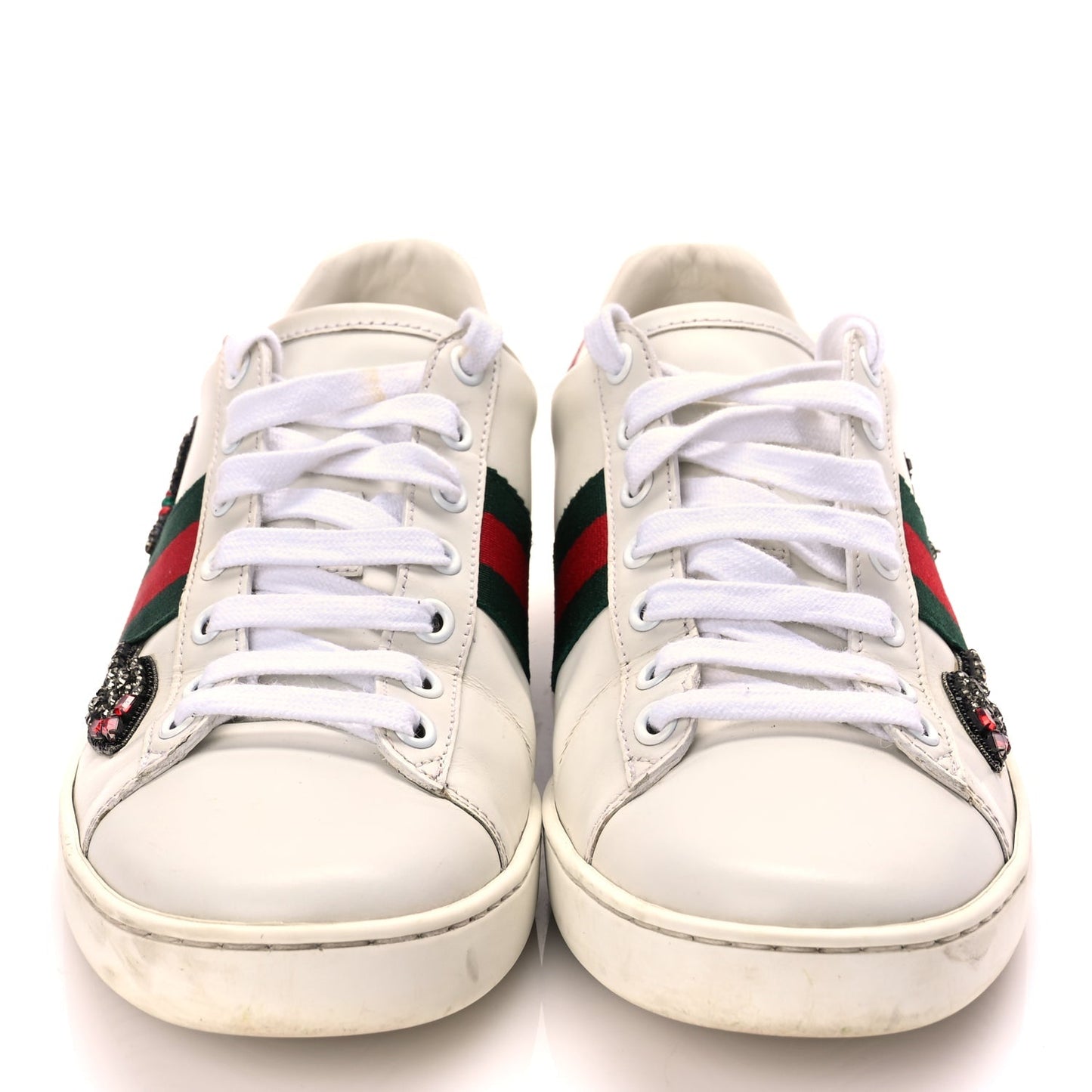 Gucci Calfskin Web Studded Womens Arrow Ace Sneakers 39 White