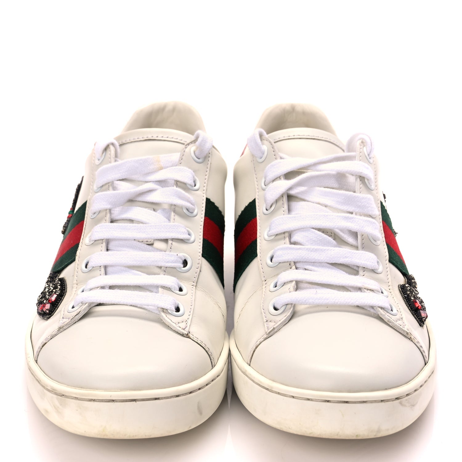 Gucci Calfskin Web Studded Womens Arrow Ace Sneakers 39 White