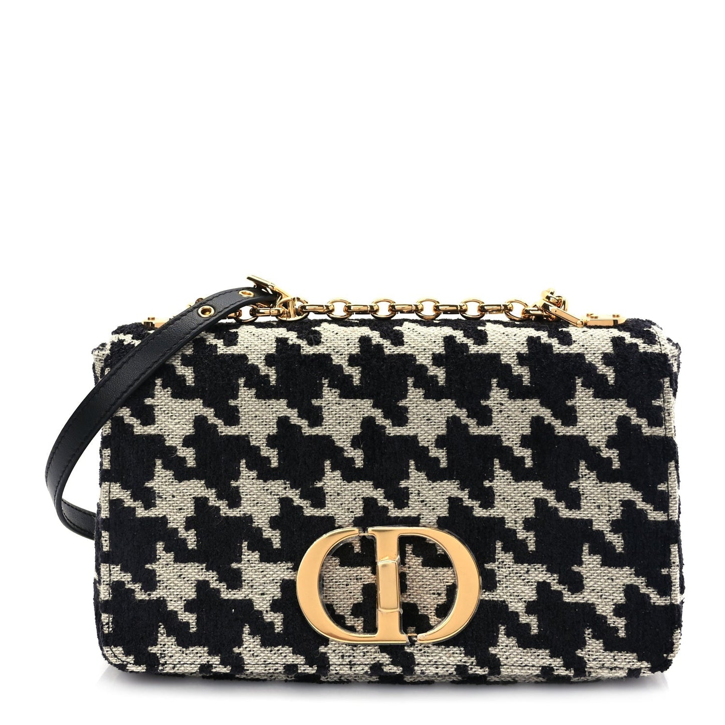 Dior Handbag Christian Technical Macro Houndstooth Caro Bag Canvas Black White Shoulder Bag