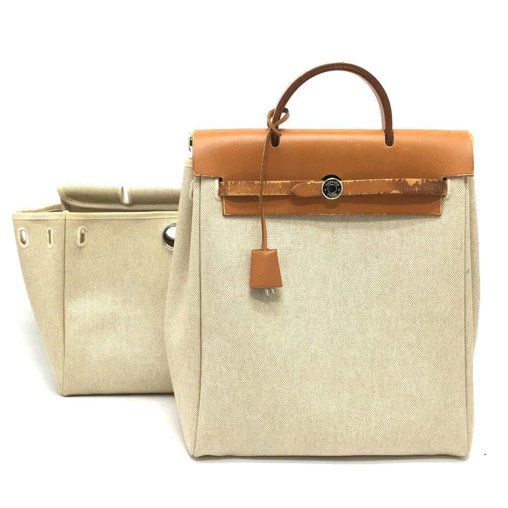 Hermes Backpack Toile Gm With Replacement Bag Herbag Add Leather Beige