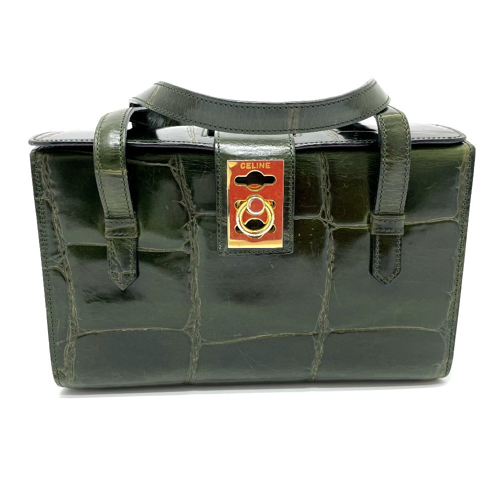 Croco Embossed Handbag Women Leather Green Travel Bag