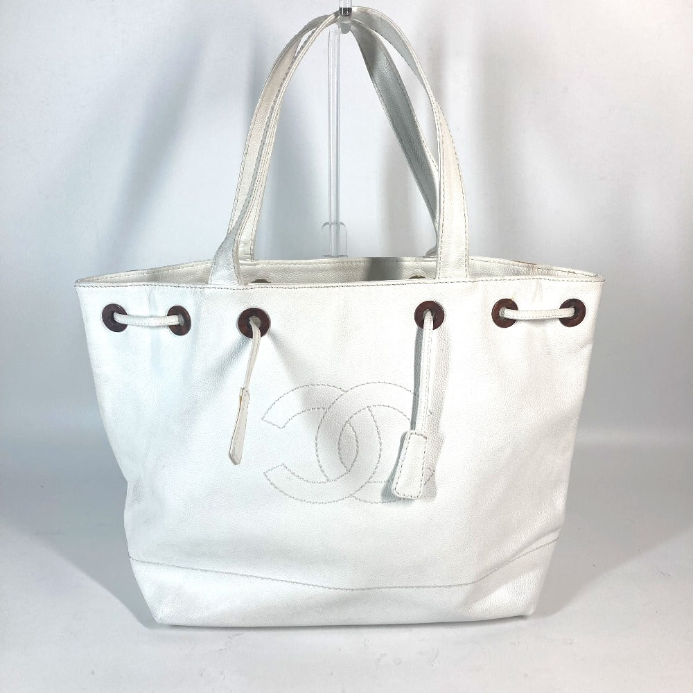 Chanel Caviar skin CC COCO Mark purse White Tote Bag