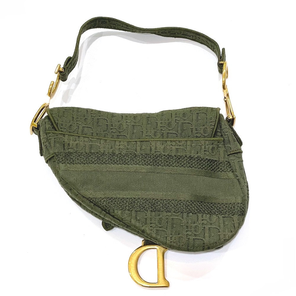 Dior Christian Handbag Khaki Oblique Saddle Bag Embroidered Canvas Travel Bag