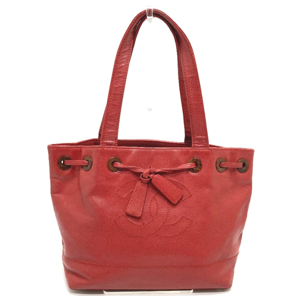 Chanel Caviar skin CC COCO Mark Wood-like Red Jewelry