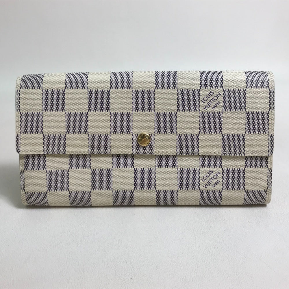 Louis Vuitton Long Purse N61735 Damier Azur Canvas White Wallet Case