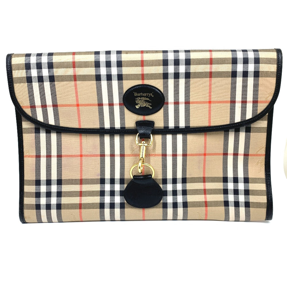 Burberry Clutch Bag Check Unisex Unisex Leather Canvas Beige
