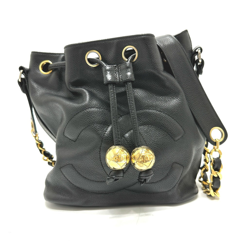 Chanel Caviar skin COCO Mark Dekacoco drawstring Black Jewelry