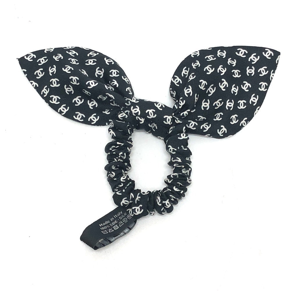 Chanel hair silk x Ribbon COCO Mark Black White Handbag