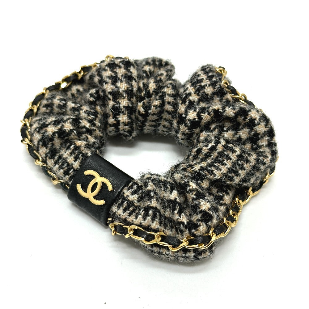 Chanel hair Cotton COCO Mark Houndstooth Hair Beige Leather Handbag