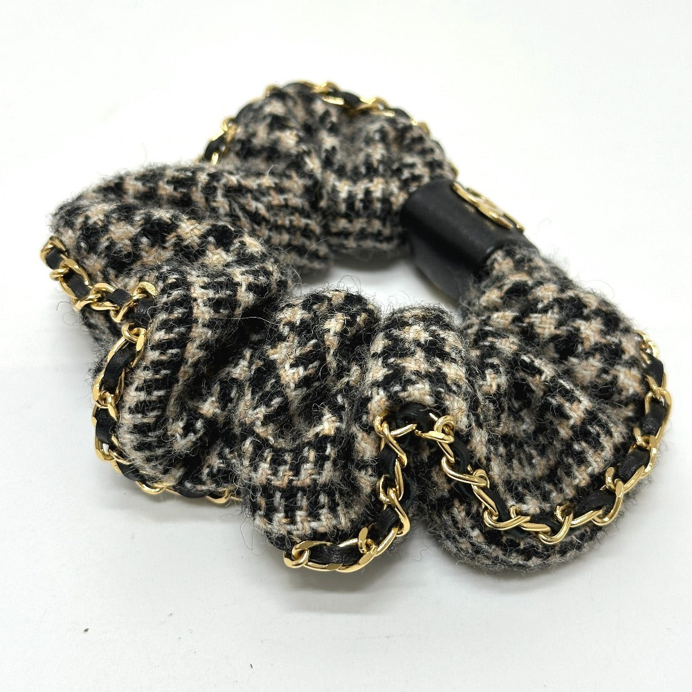 Chanel hair Cotton COCO Mark Houndstooth Hair Beige Leather Handbag