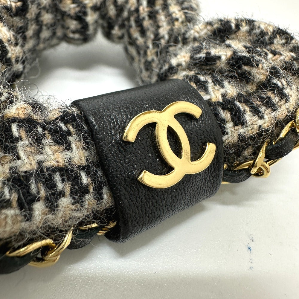 Chanel hair Cotton COCO Mark Houndstooth Hair Beige Leather Handbag