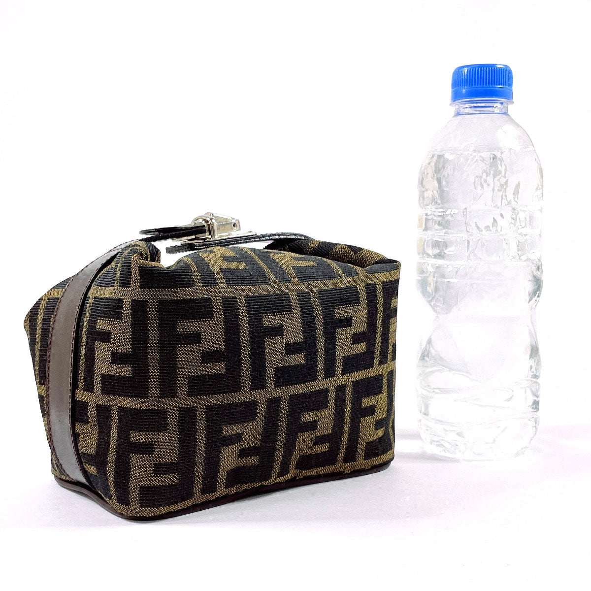 Fendi Pouch Zucca Vanity Bag Leather Canvas Brown Travel Bag
