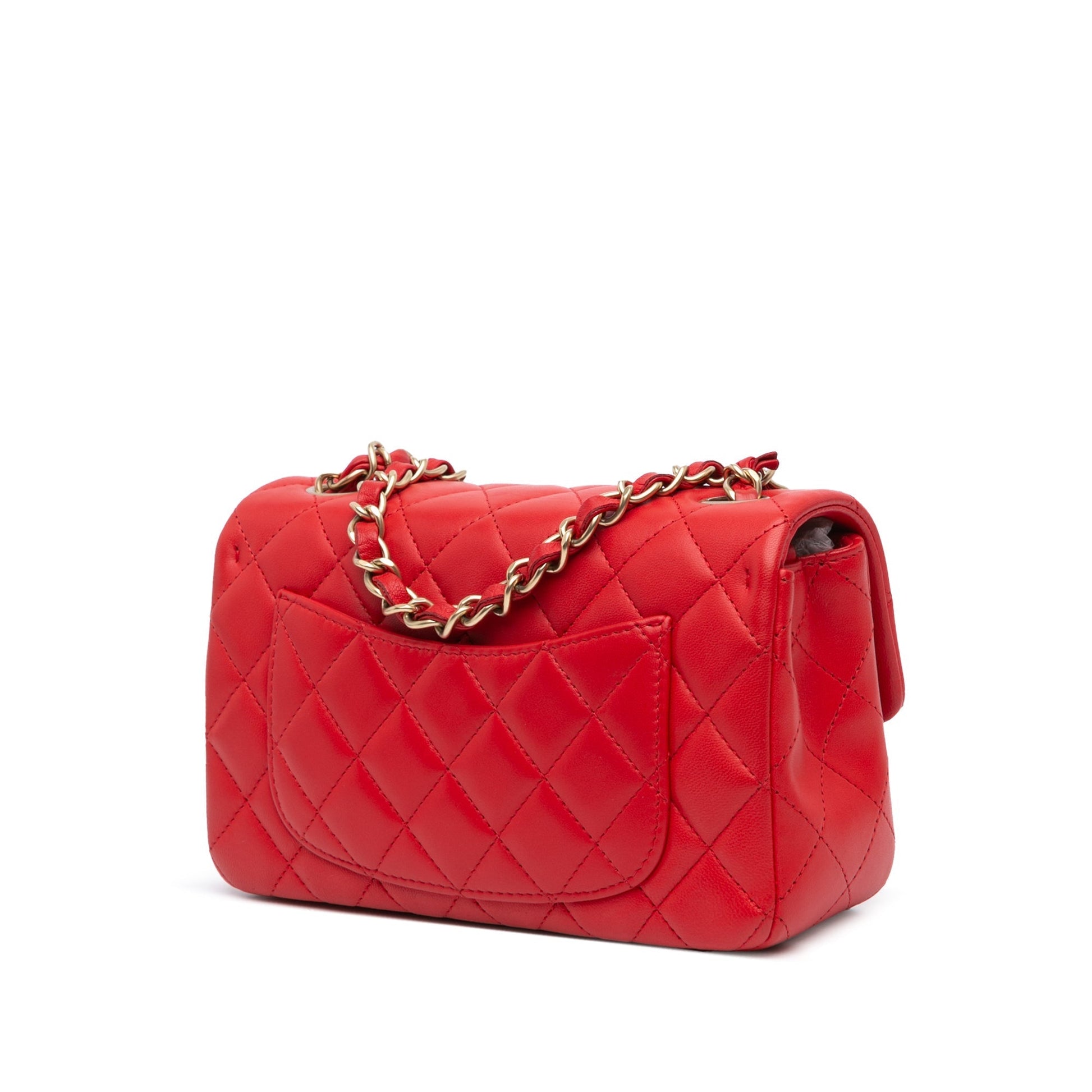 Red Chanel Mini Rectangular Classic Lambskin Single Flap Crossbody Bag