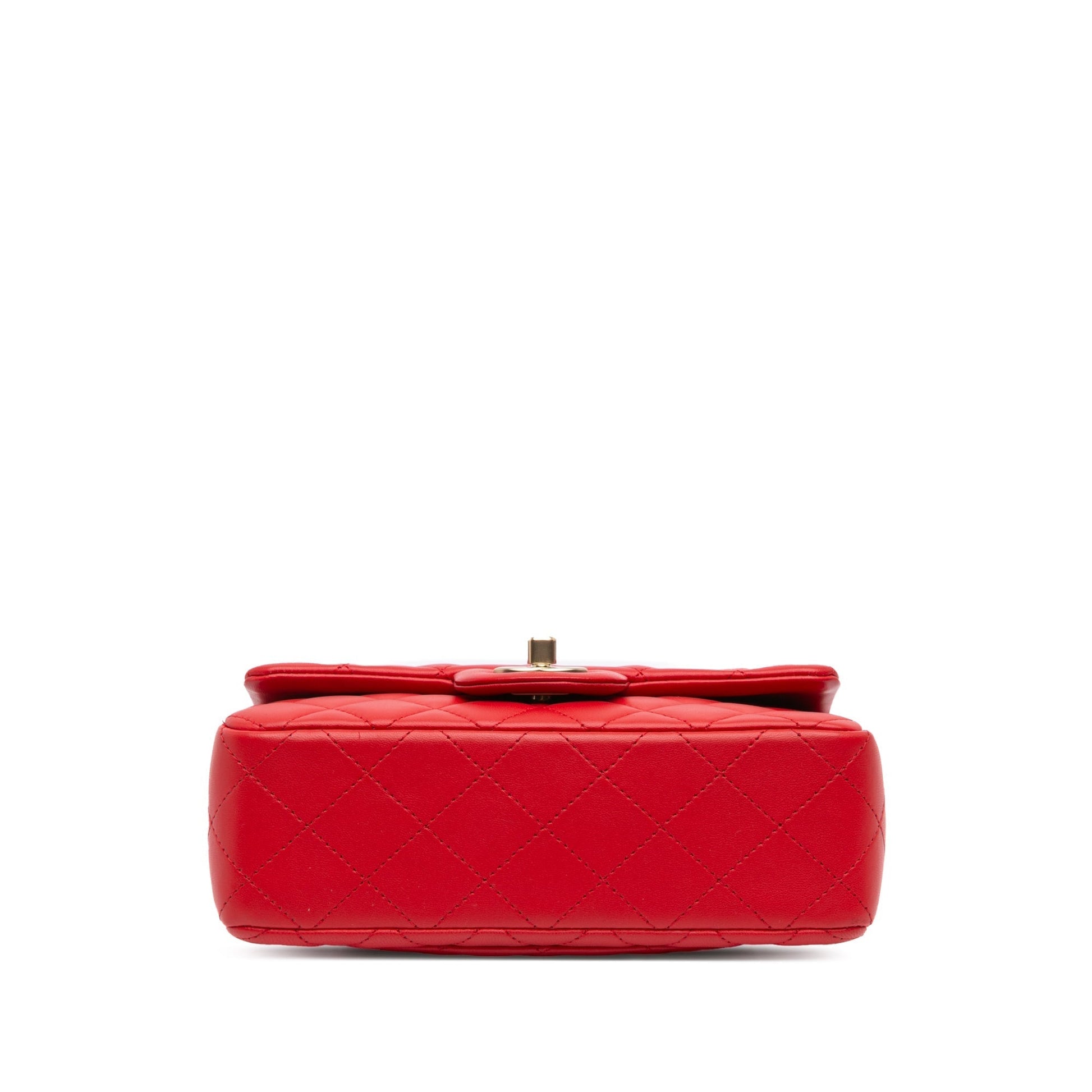 Red Chanel Mini Rectangular Classic Lambskin Single Flap Crossbody Bag