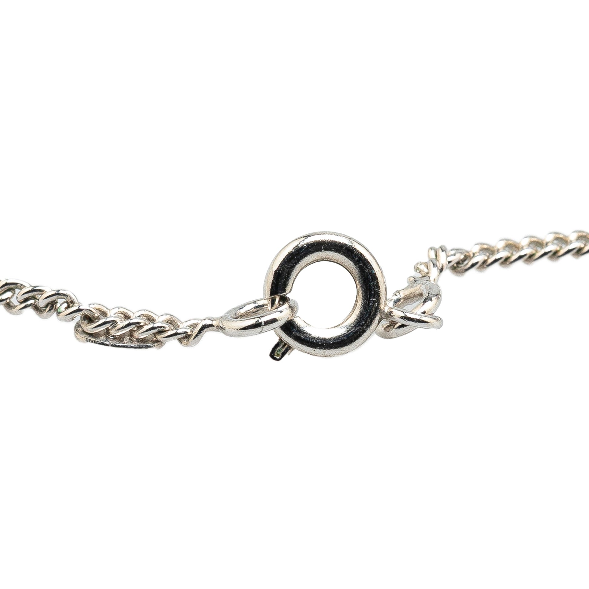 Silver Chanel Silver CC Enamel Pendant Necklace
