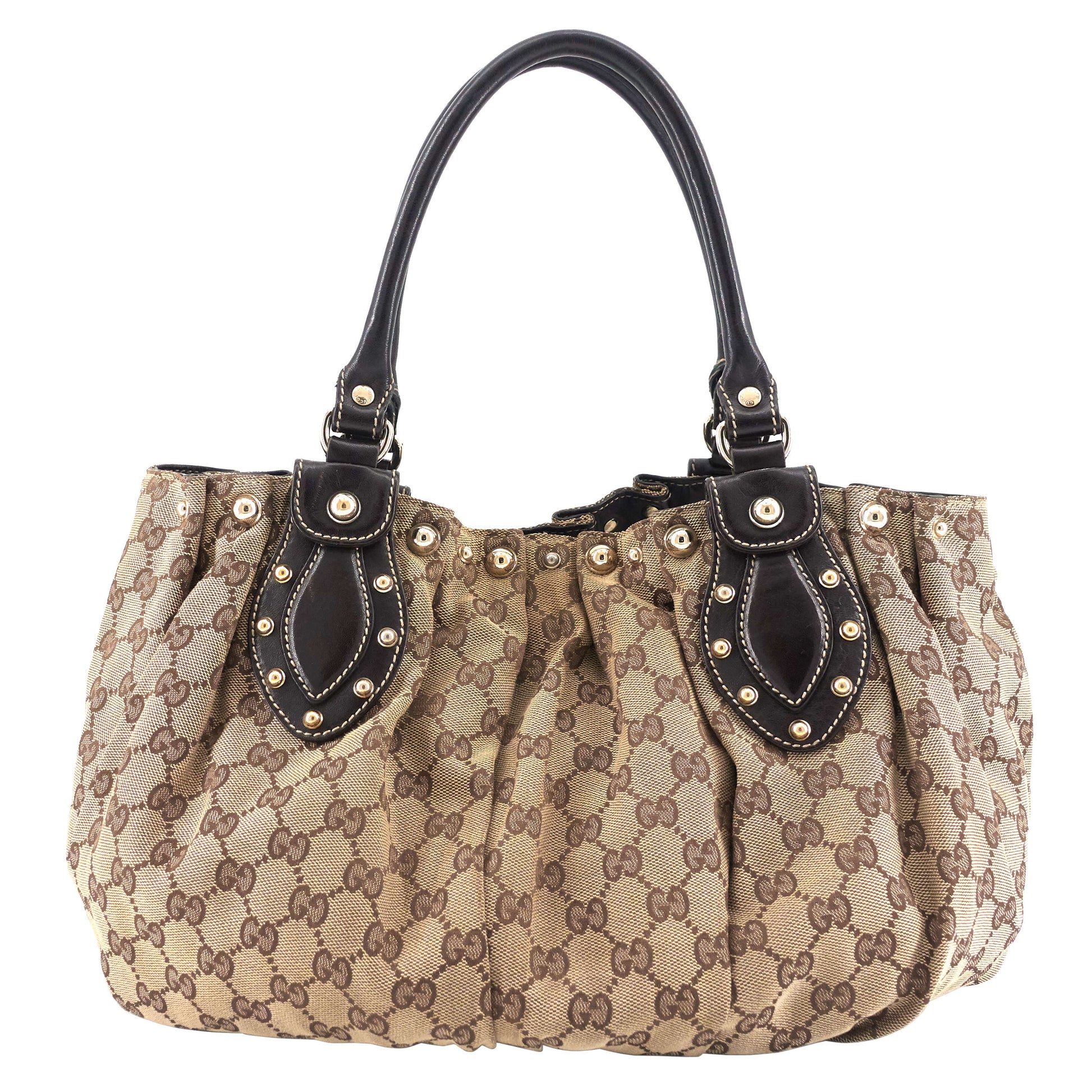 Gucci Pelham Studded Hobo Bag Canvas Monogram Shoulder Bag
