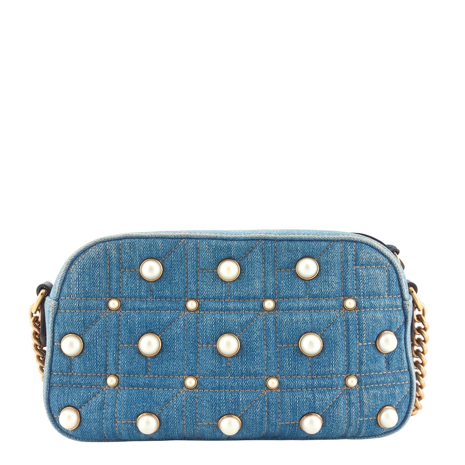 Gucci Pearly Marmont Camera Bag Denim Small Crossbody Bag