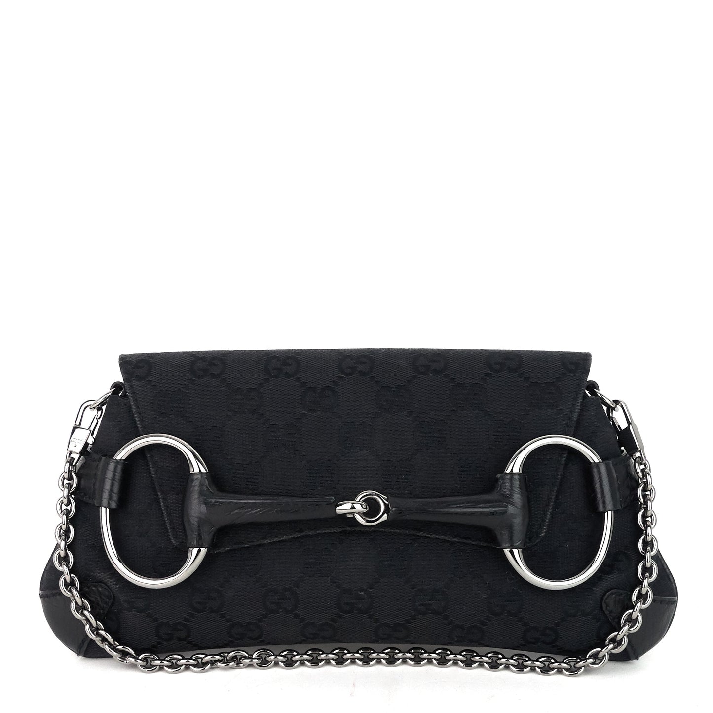 Gucci Horsebit Clutch Bag Canvas Chain