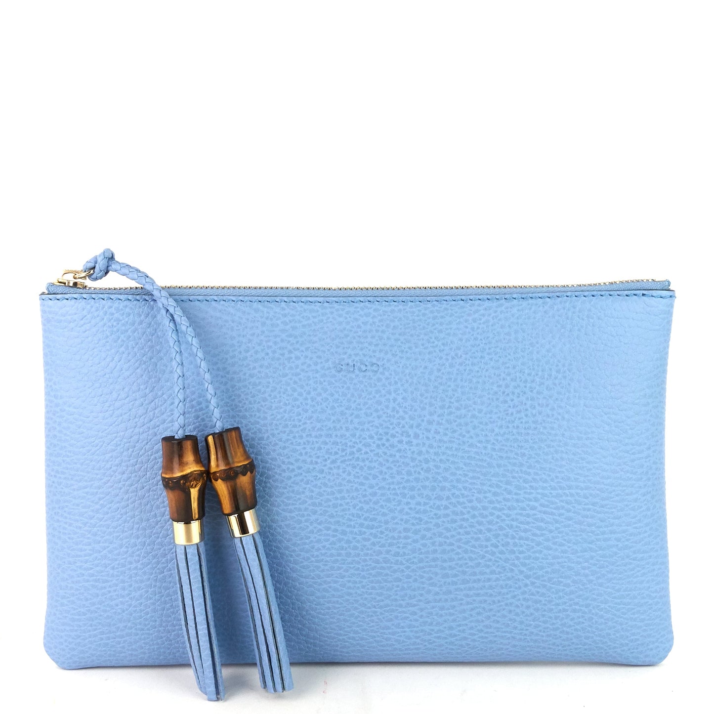 Gucci Calf Bamboo Tassel Zip Clutch Bag Leather